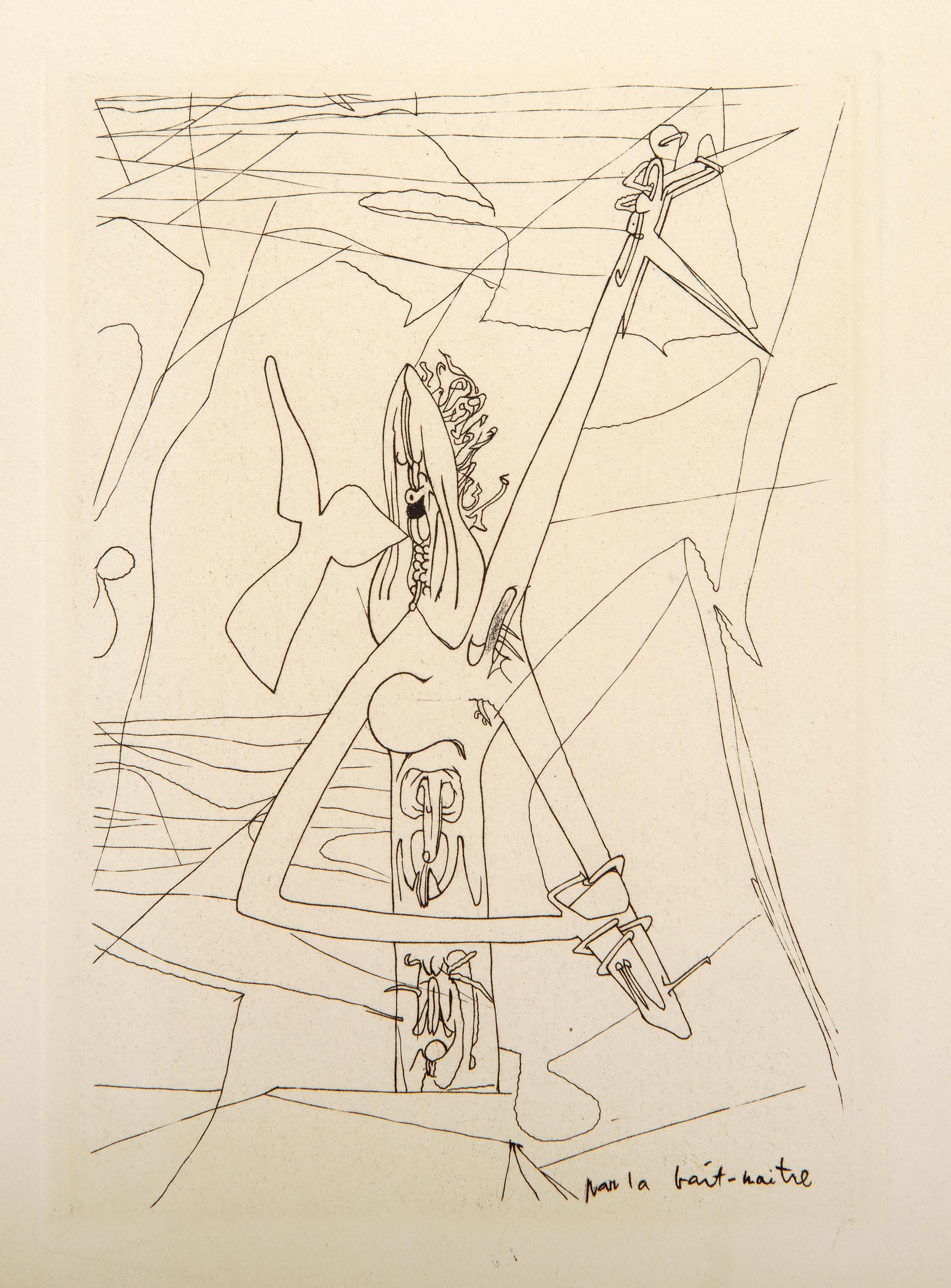 Roberto Matta, chileno (1911 - 2002) -  Par La Bait Naitre, Año: 1946, Técnica: Aguafuerte sobre Hollande Van Gelder, Edición: 58, Tamaño de la imagen: 5,25 x 3,75 pulgadas, Tamaño: 7,25 x 6 pulgadas (18,42 x 15,24 cm), Editor: Editions Sagittaire,