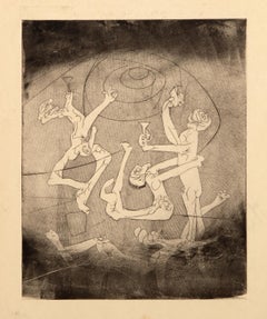 Levantando una copa, aguafuerte surrealista de Roberto Matta