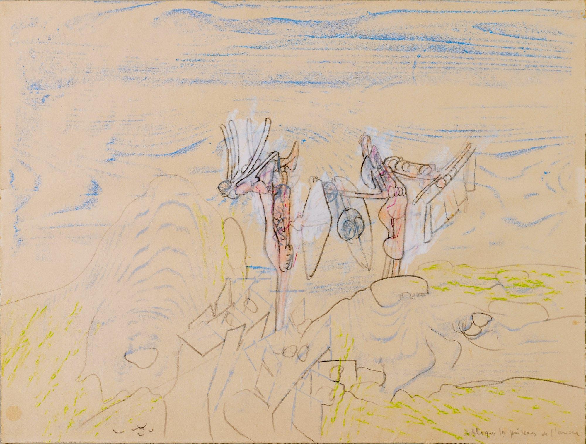 Debloquer les puissances de l’avideur (Unlocking the powers of greed)

Colored crayons and graphite on paper, 1965.
Unique work.
Very good conditions.
Title of work written in pencil in lower right corner.

Paper size: 65 x 50 cm
Framed size: 79 x