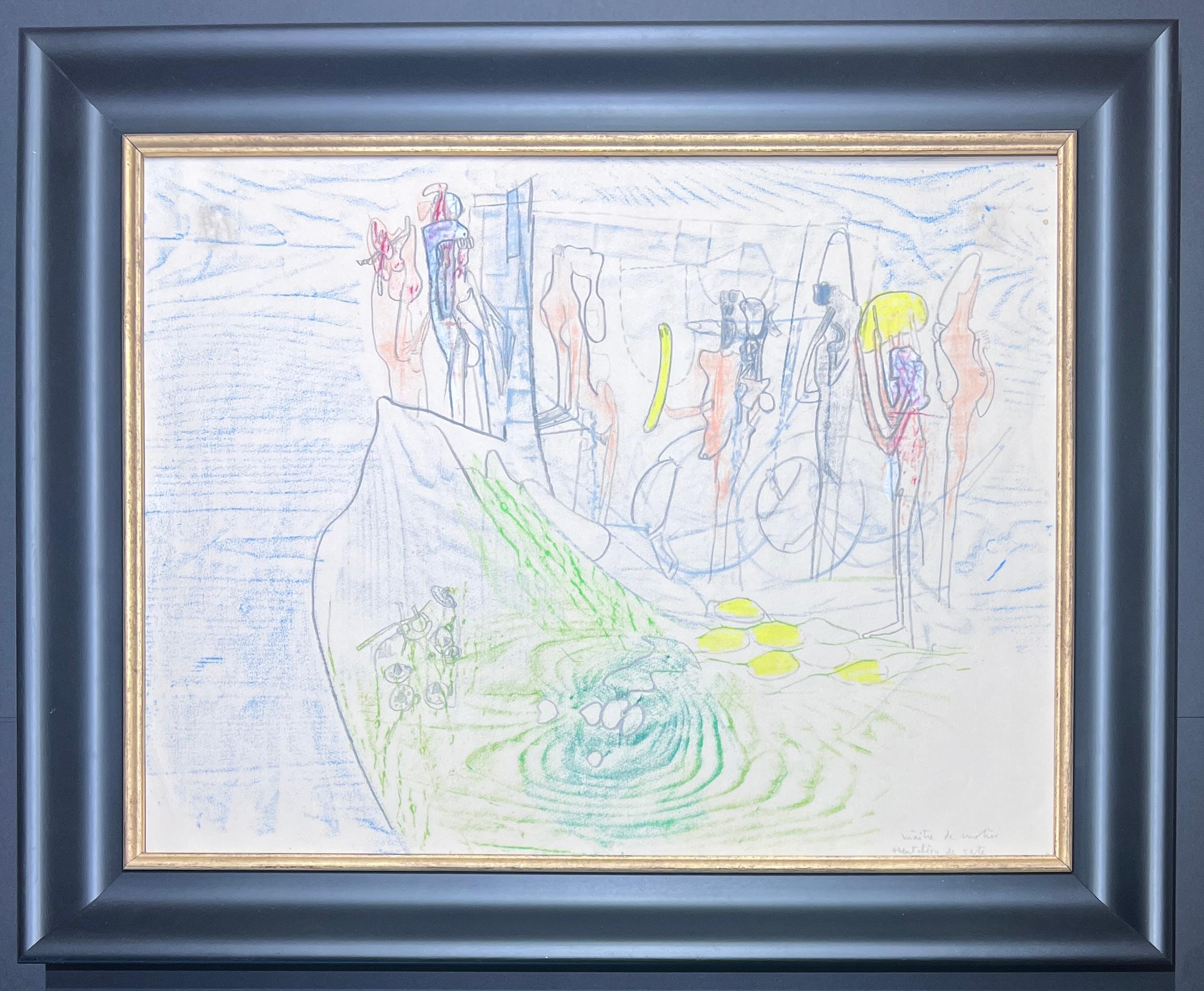 Maitre de emotions, Orientation des gestes (Master of emotions, Gesture orientation)

Colored crayons and graphite on paper, 1965.
Unique work.
Very good conditions, two tape marks at the top.
Title of work written in pencil in lower right