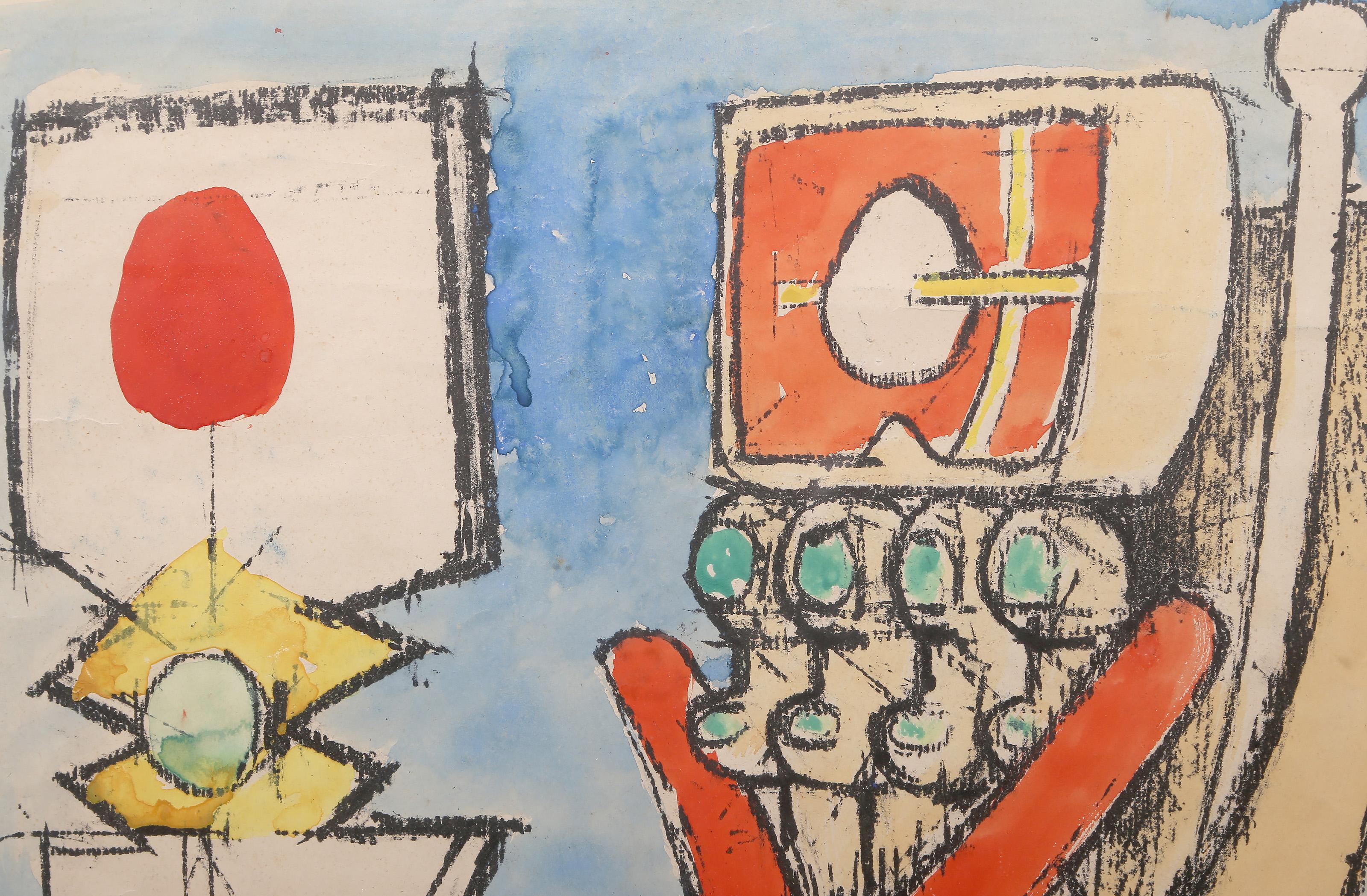 Totem, Surrealistische Lithographie mit Handkolorierung von Roberto Matta im Angebot 1