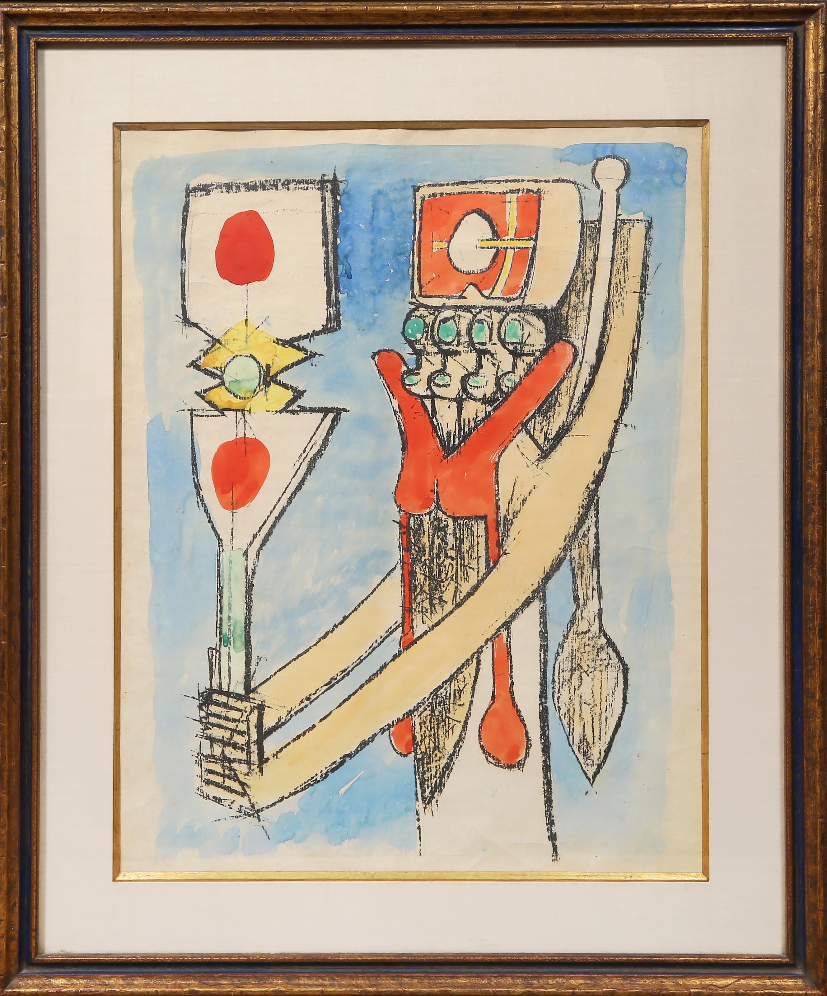 Roberto Matta, Chilene (1911 - 2002) - Totem, Jahr:  1955-56, Medium:  Lithographie mit Handkolorierung, Bildgröße:  25,5 x 18 Zoll, Größe:  26 x 18,75 Zoll (66,04 x 47,63 cm), Rahmengröße:  35,5 x 28,5 Zoll, Beschreibung:  "Totem" des chilenischen