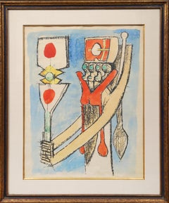 Totem, lithographie surréaliste coloriée à la main par Roberto Matta