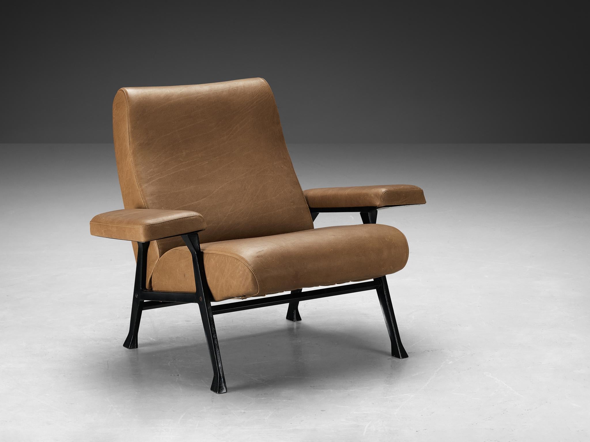 Roberto Menghi for Arflex, 'Hall’ lounge chair, metal, leather, Italy, 1958

In 1958, Roberto Menghi designs an interesting series of armchairs and sofas for Arflex. The designer titled the designs as the ‘Hall’ collection. A year later, the ‘Hall’