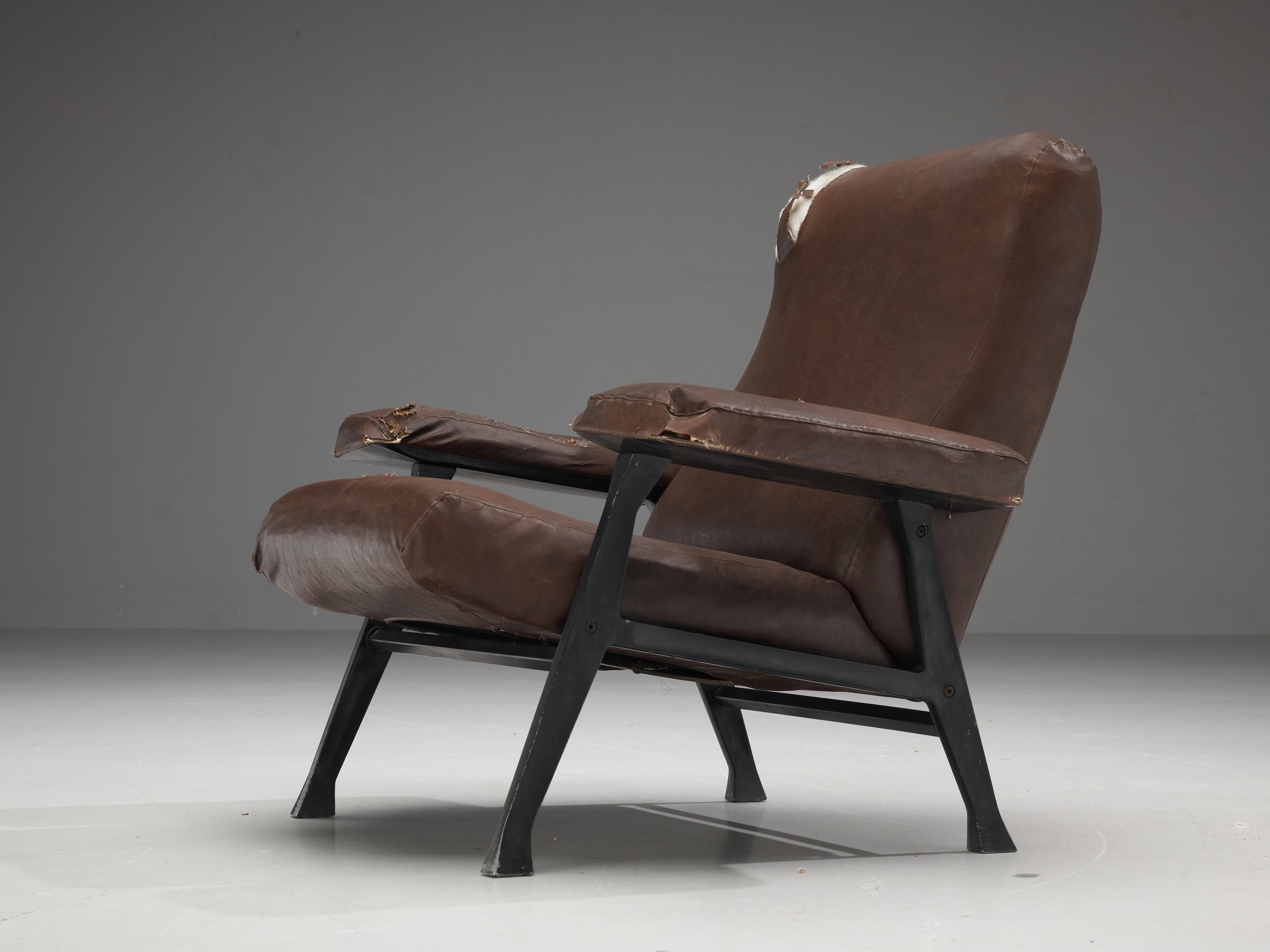 Italian Roberto Menghi for Arflex Pair of ‘Hall’ Lounge Chairs in Brown