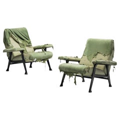 Roberto Menghi for Arflex Pair of ‘Hall’ Lounge Chairs in Light Green Fabric