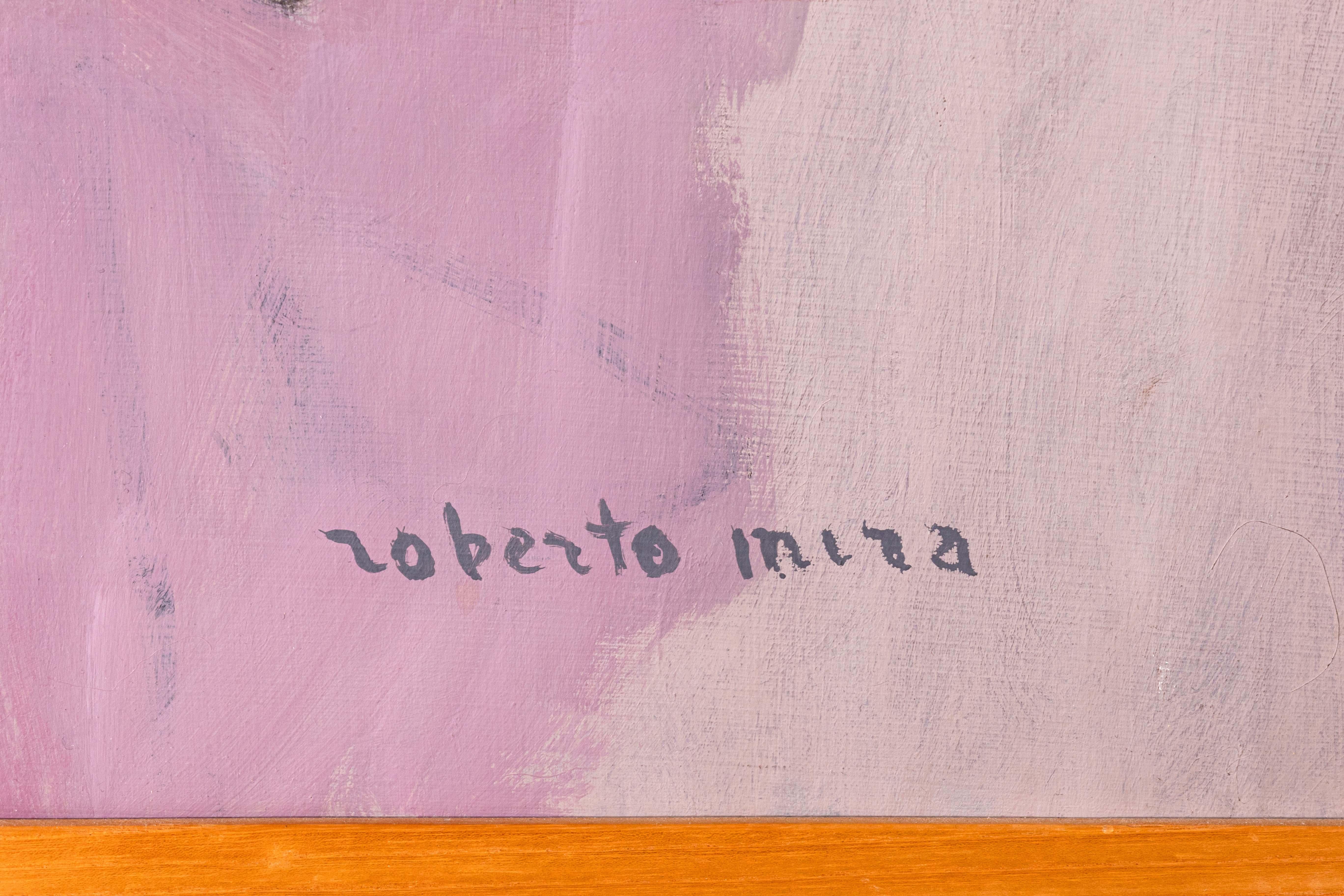 Roberto Mira Signed Postmodern Abstract Oil Painting on Canvas Framed 1990s 3