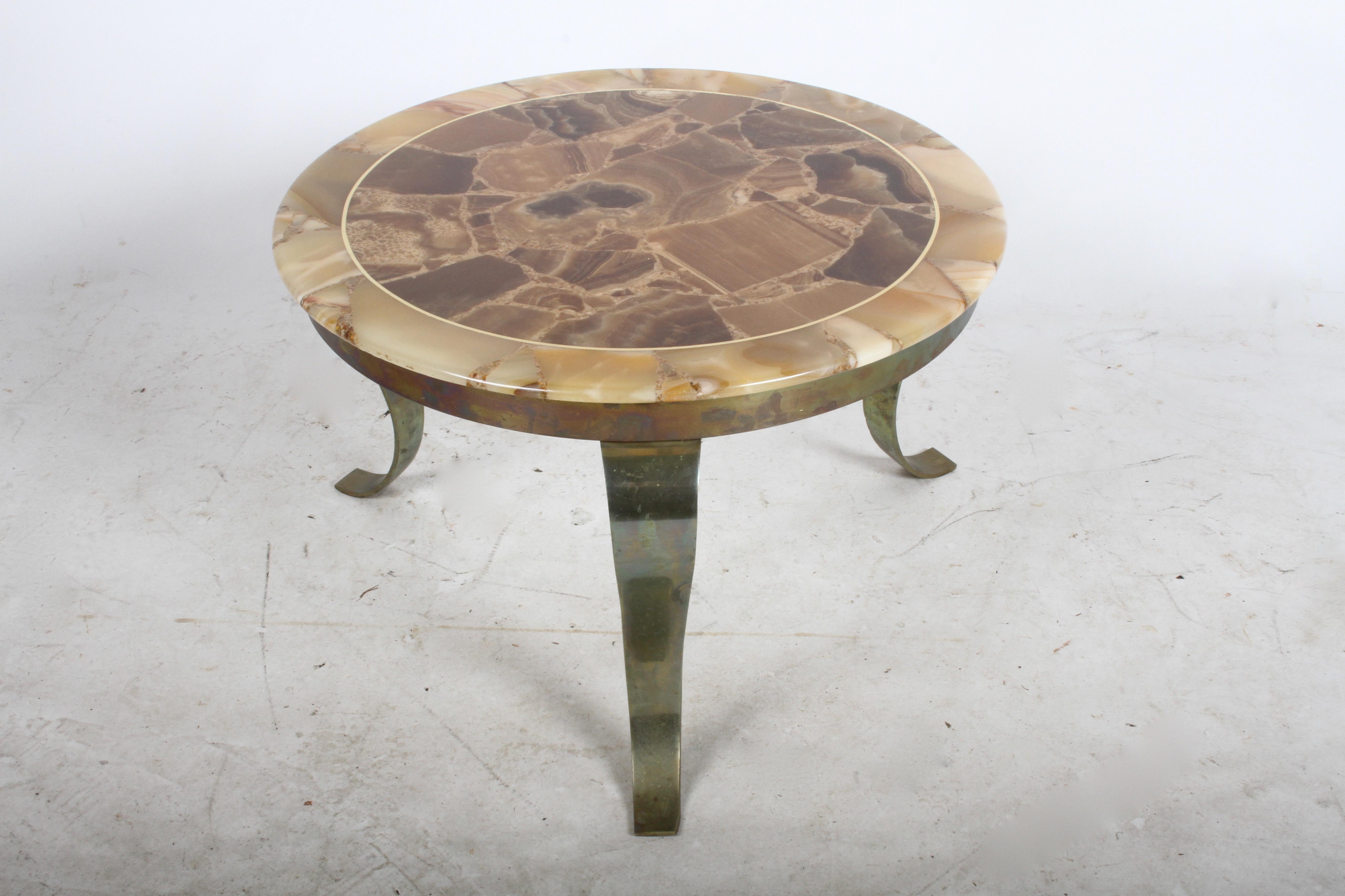 Mid-Century Modern Roberto & Mito Block for Muller Onyx and Brass Side Table For Sale