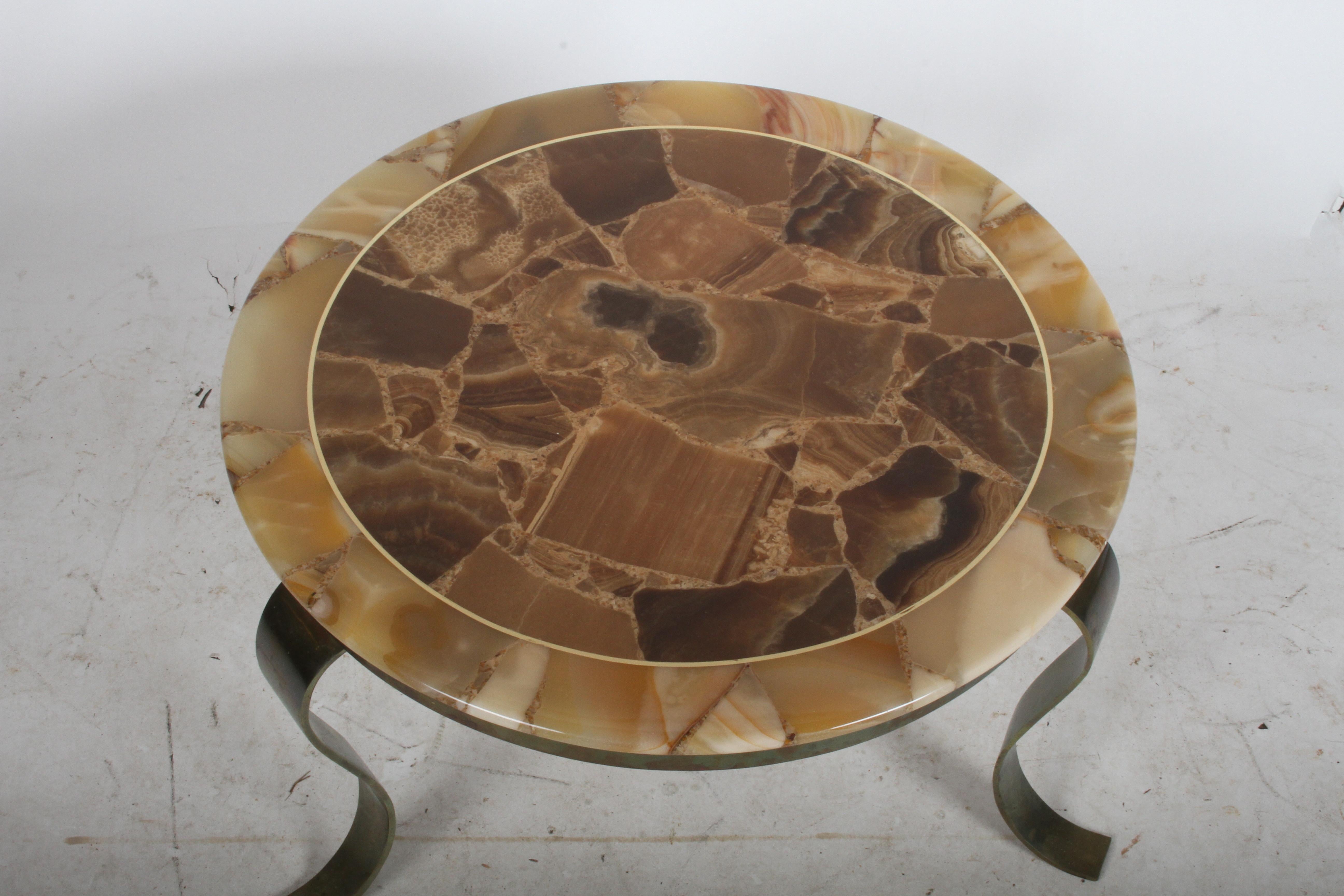 Mexican Roberto & Mito Block for Muller Onyx and Brass Side Table For Sale