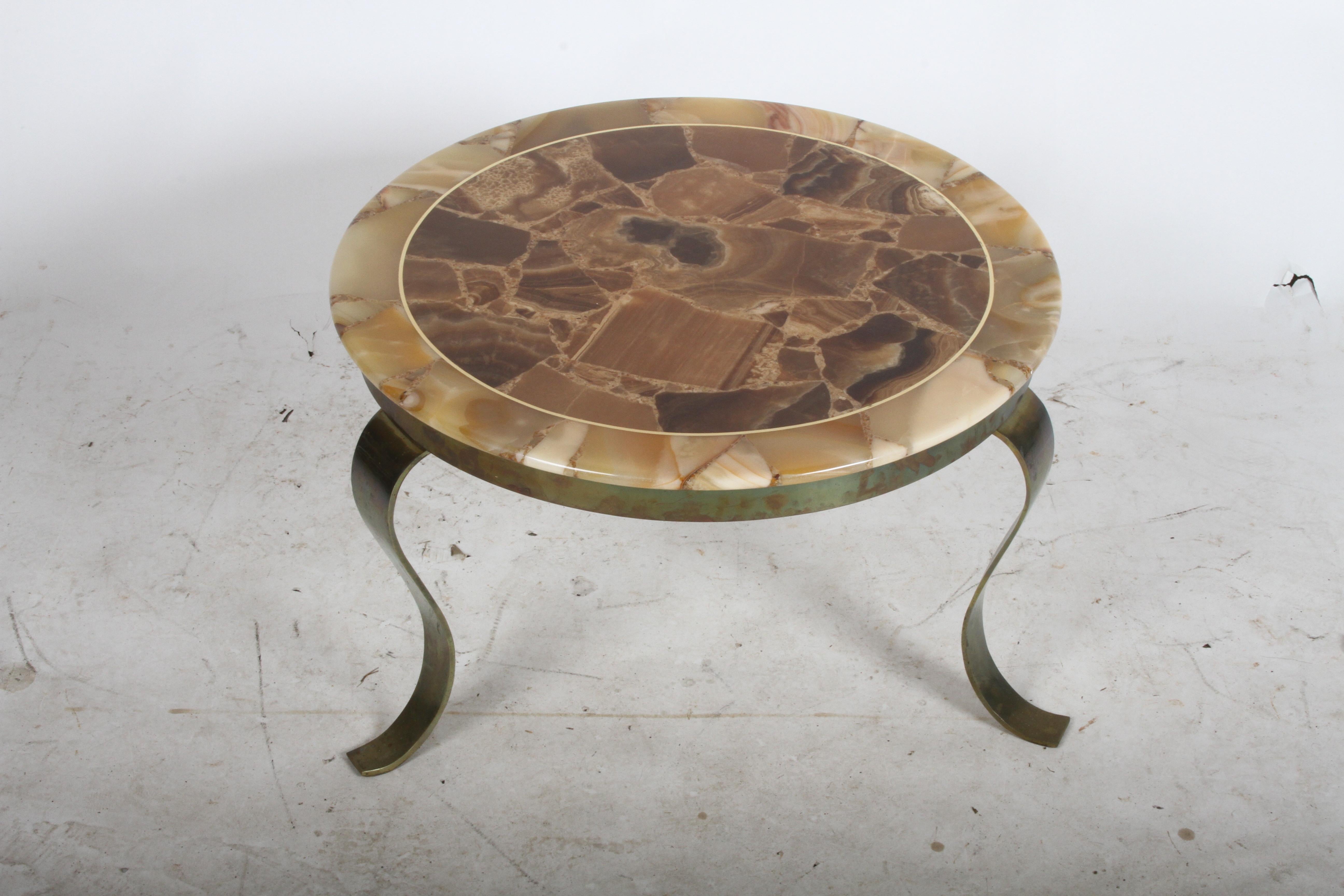 Fin du 20e siècle Roberto & Mito Block pour Muller Table d'appoint en onyx et laiton en vente