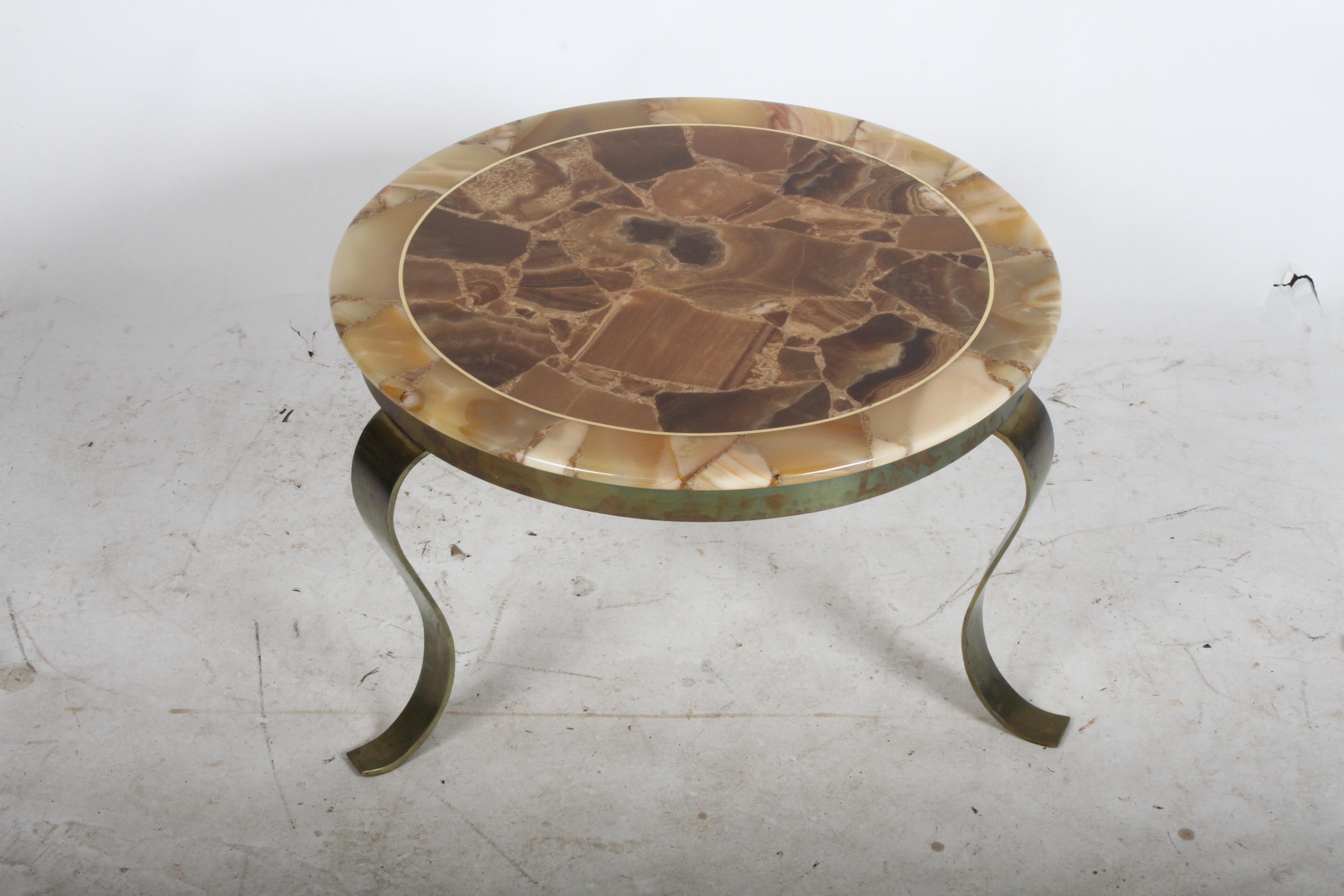 Roberto & Mito Block for Muller Onyx and Brass Side Table In Good Condition For Sale In St. Louis, MO