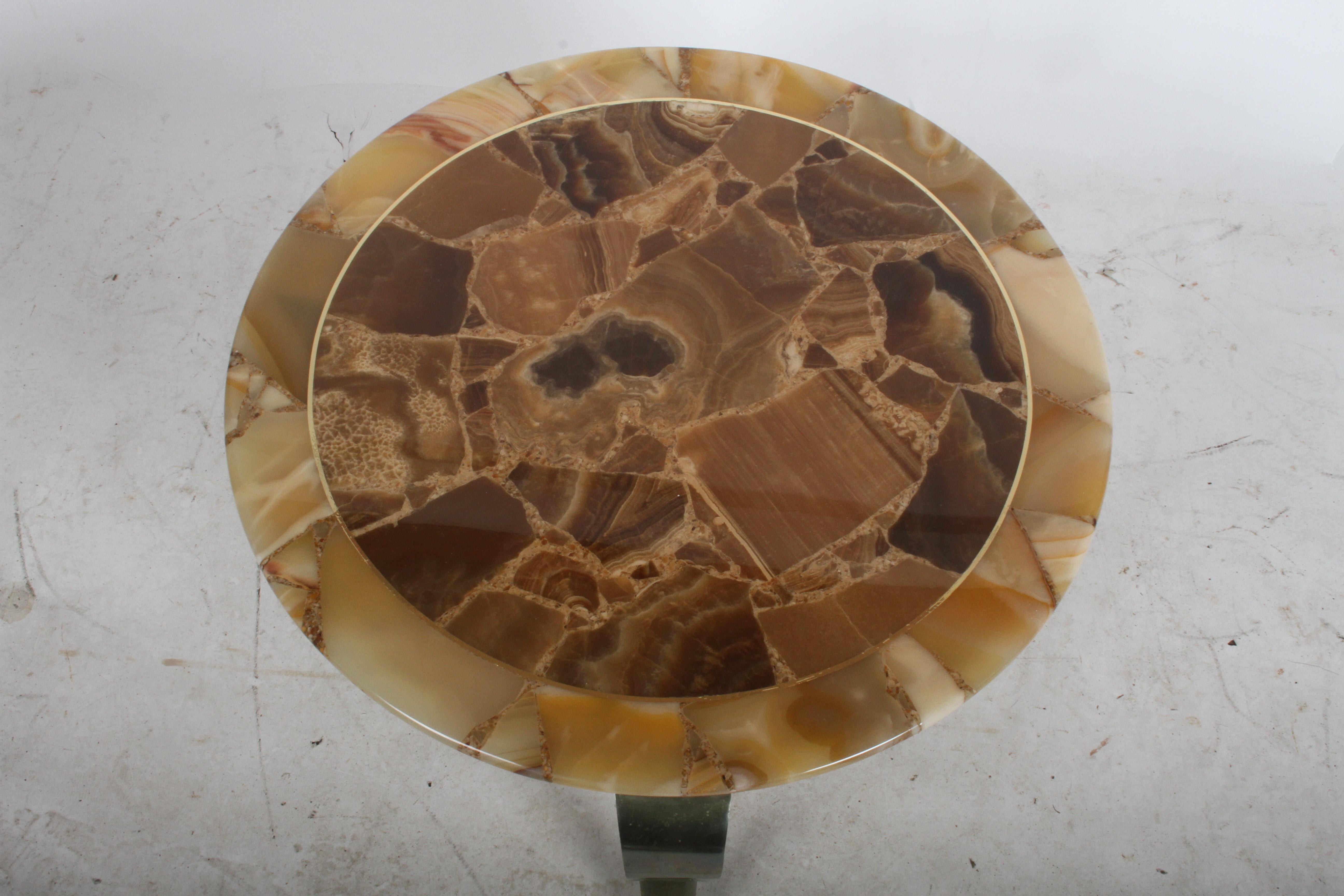 Late 20th Century Roberto & Mito Block for Muller Onyx and Brass Side Table For Sale