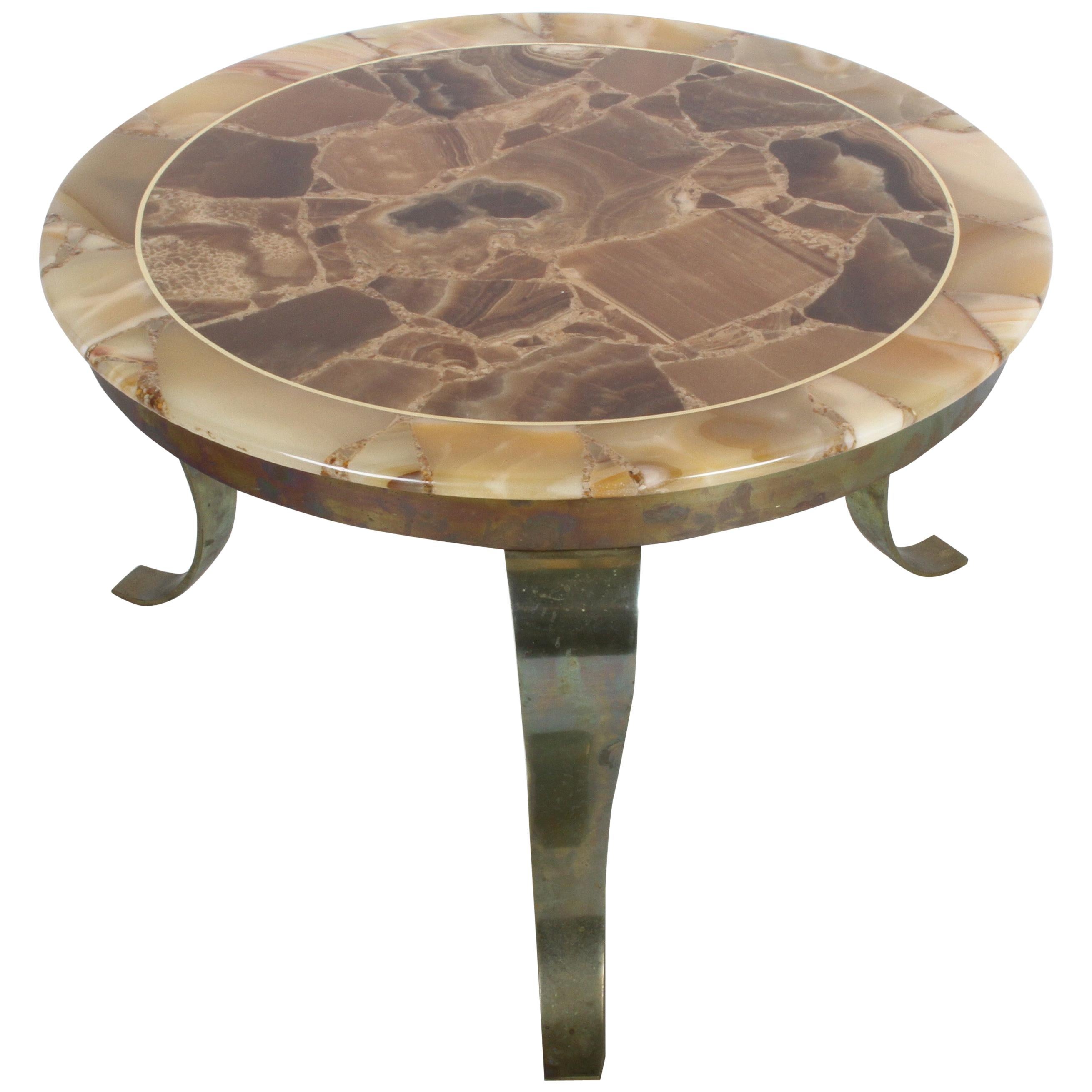 Roberto & Mito Block for Muller Onyx and Brass Side Table For Sale