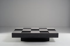 Roberto Monsani Low Wooden Table with Checkerboard Decoration, circa 1970