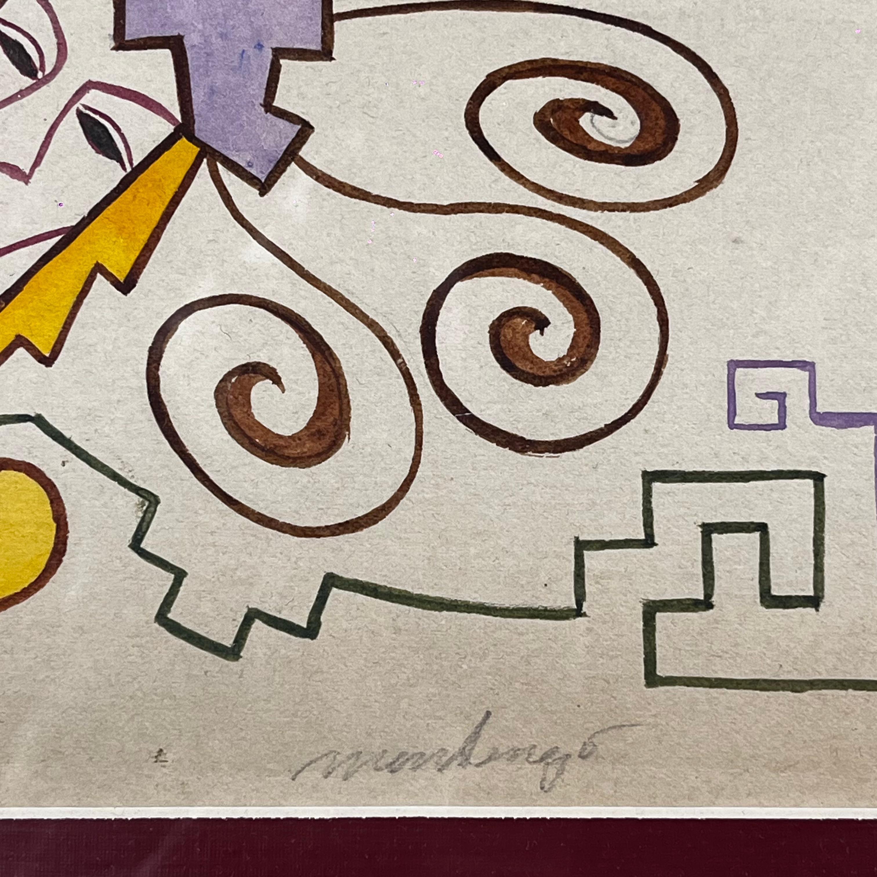Mid-Century moderno Roberto Montenegro Messicano Ca. 1950 Set di 2 disegni a tecnica mista su carta in vendita