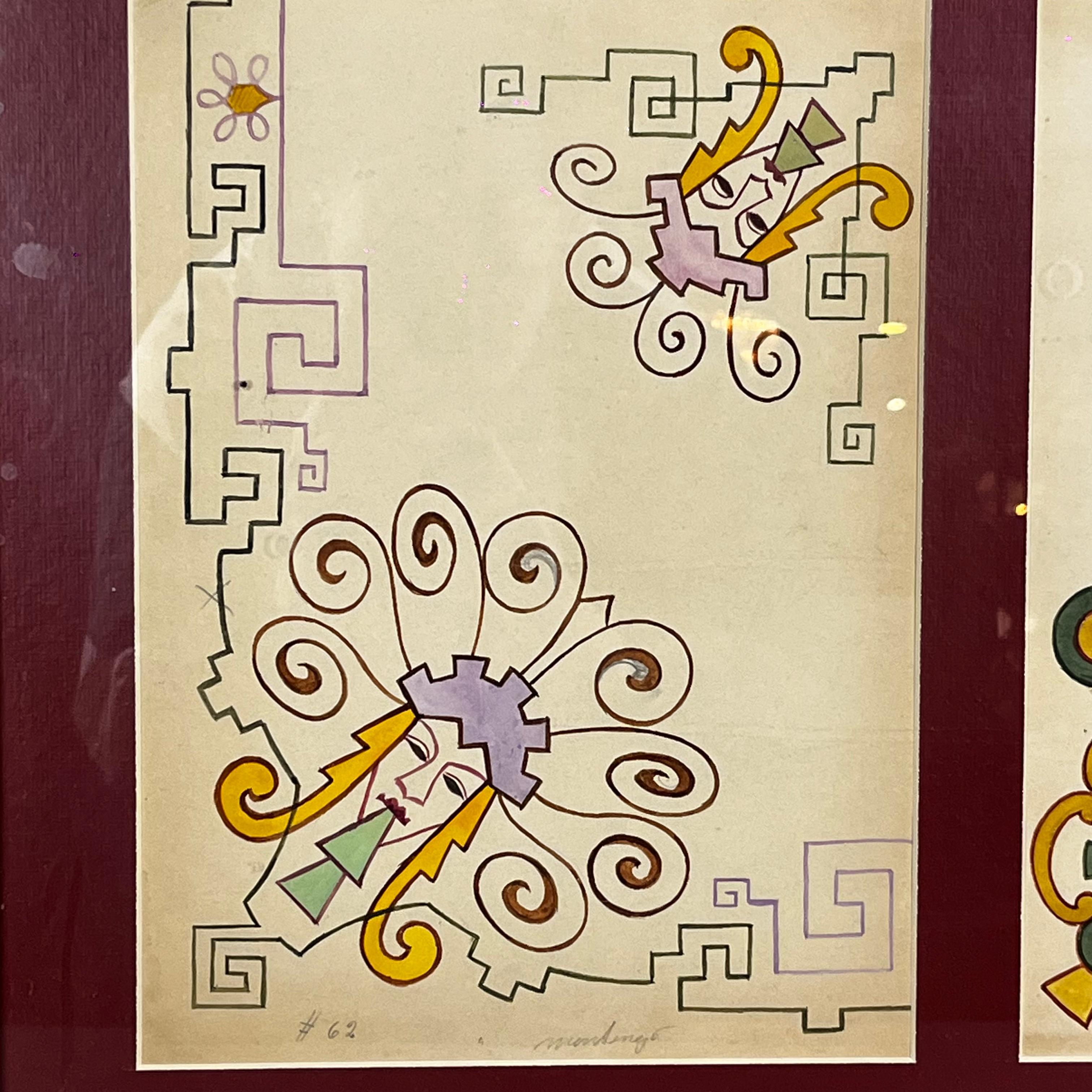 Carta Roberto Montenegro Messicano Ca. 1950 Set di 2 disegni a tecnica mista su carta in vendita