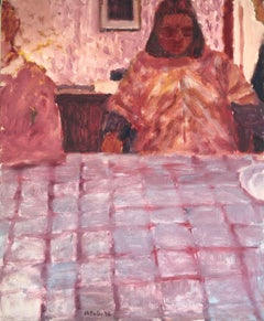 Waiting for the food fauvist oil on canvas painting
