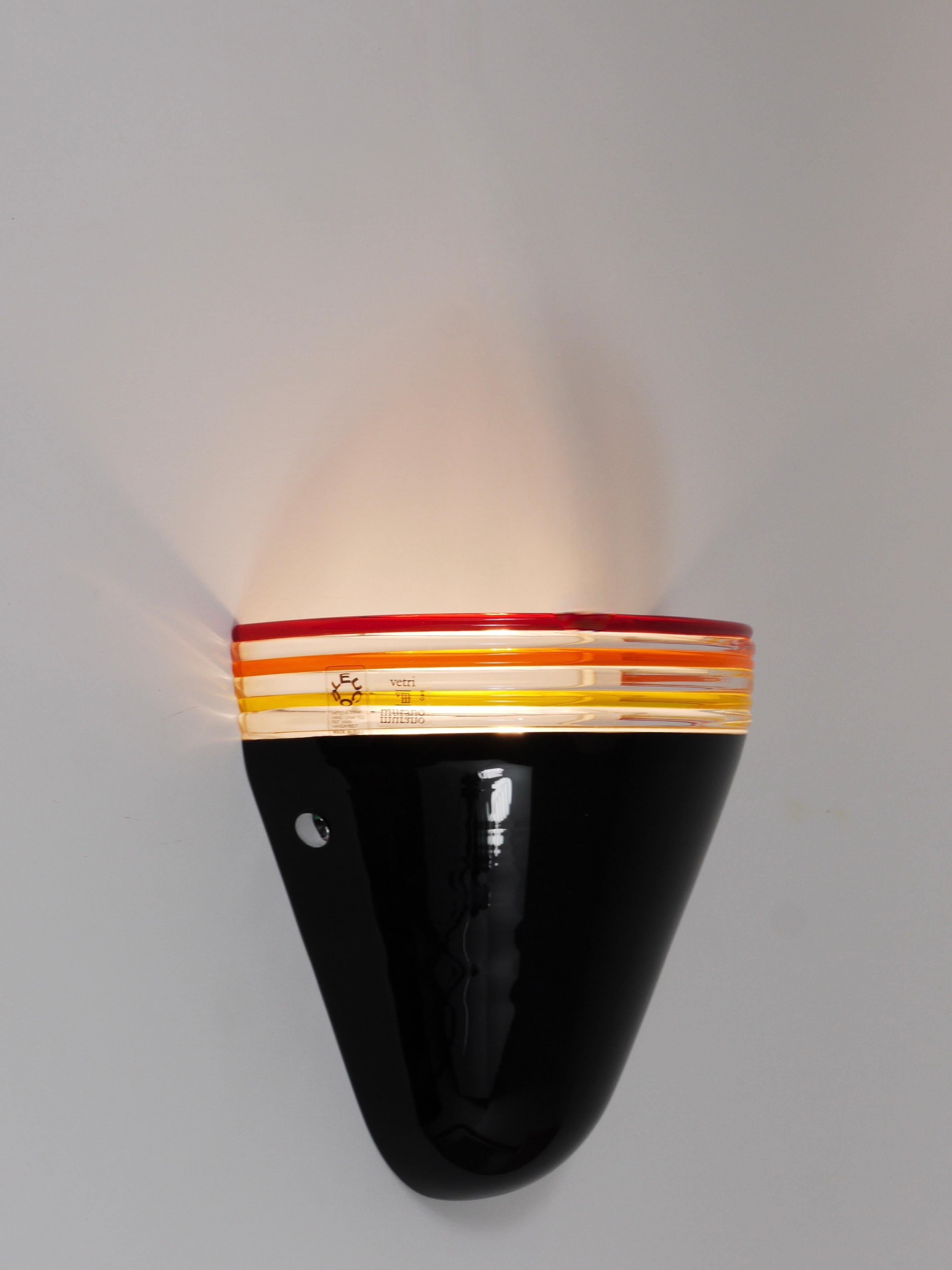 Roberto Pamio Febo Wall Lamp Sconce, Black Murano Glass, Leucos, Italy, 1980s For Sale 4