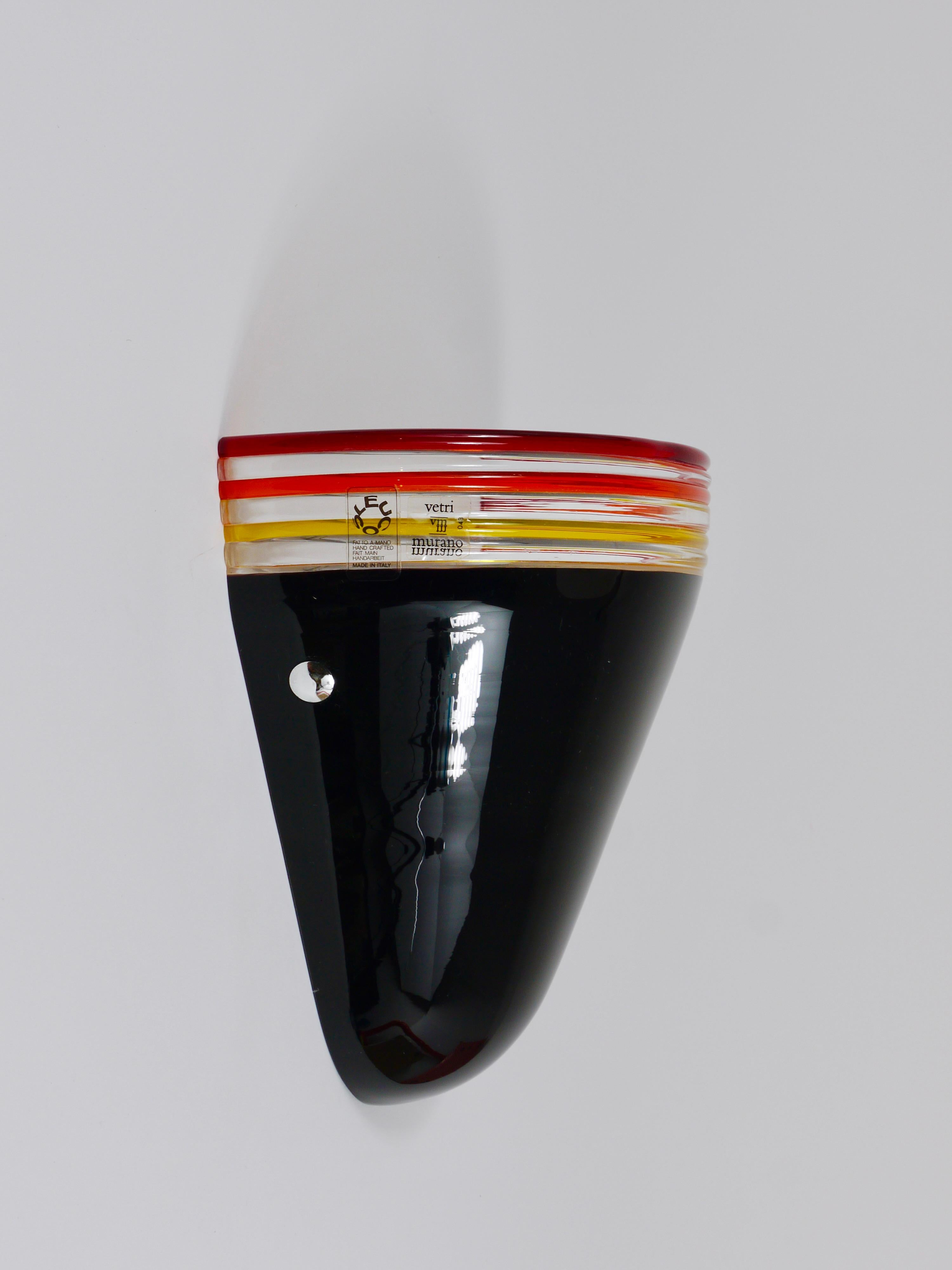 Roberto Pamio Febo Wall Lamp Sconce, Black Murano Glass, Leucos, Italy, 1980s For Sale 5