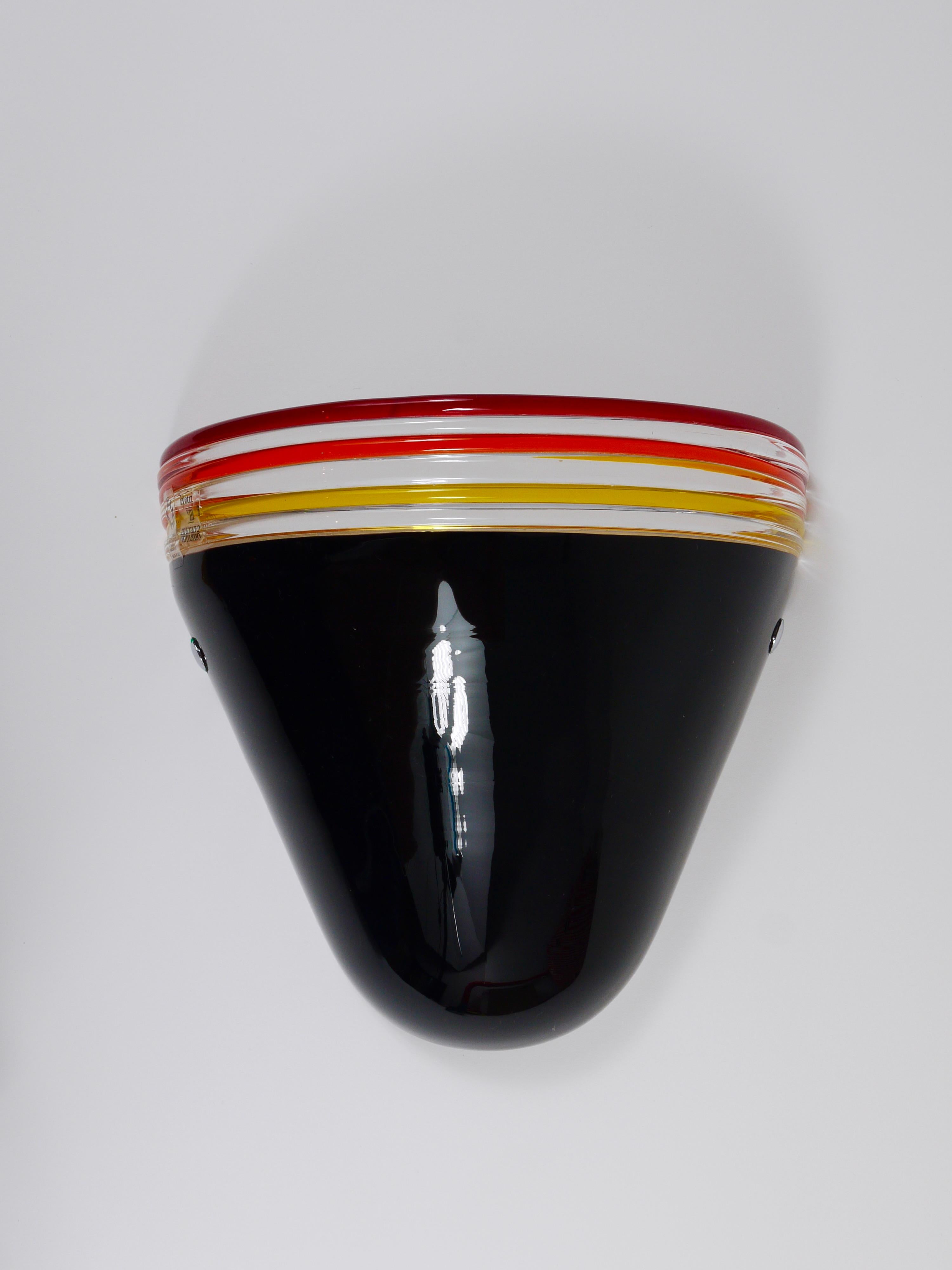 Roberto Pamio Febo Wall Lamp Sconce, Black Murano Glass, Leucos, Italy, 1980s For Sale 7