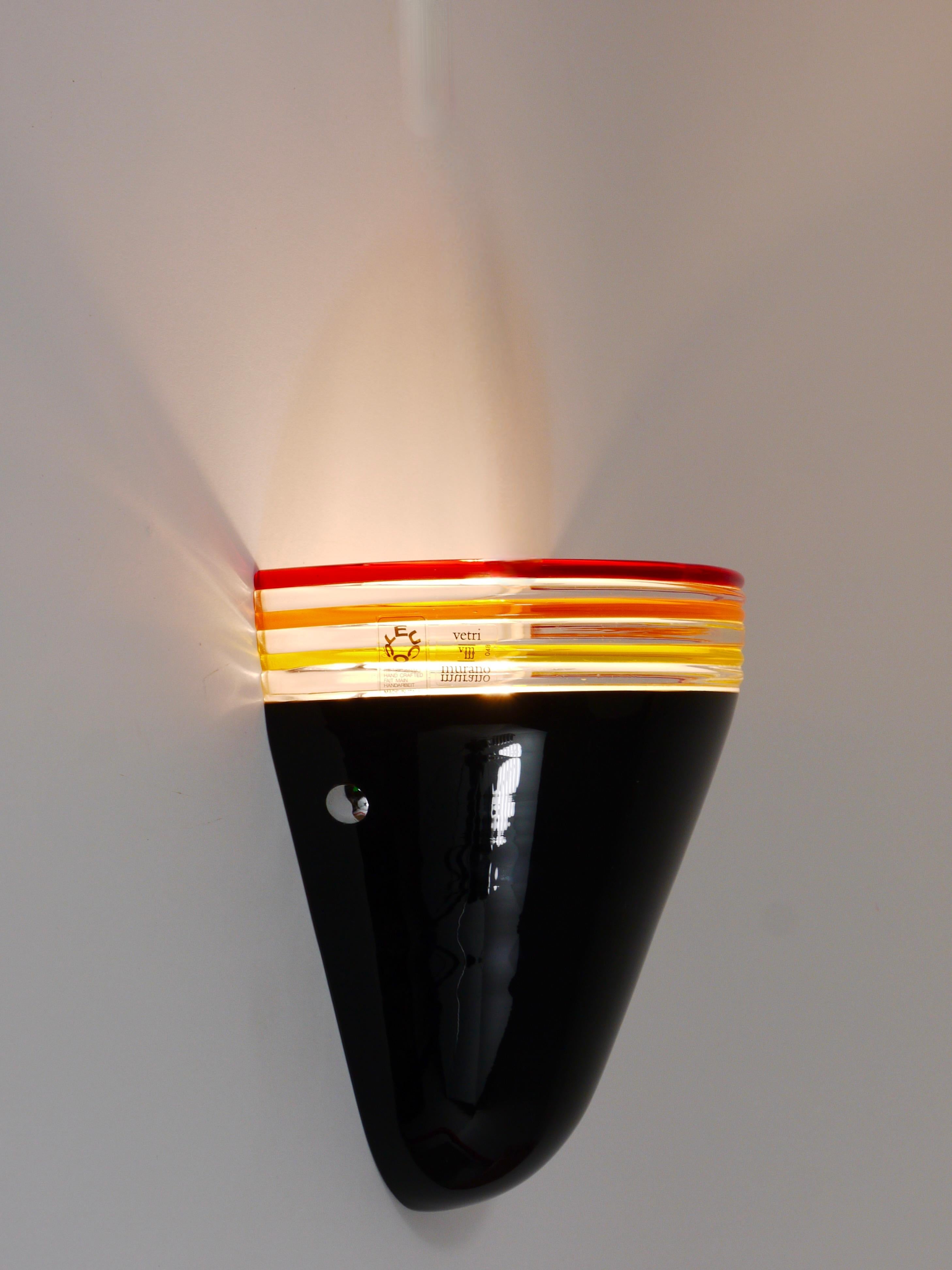 Roberto Pamio Febo Wall Lamp Sconce, Black Murano Glass, Leucos, Italy, 1980s For Sale 8