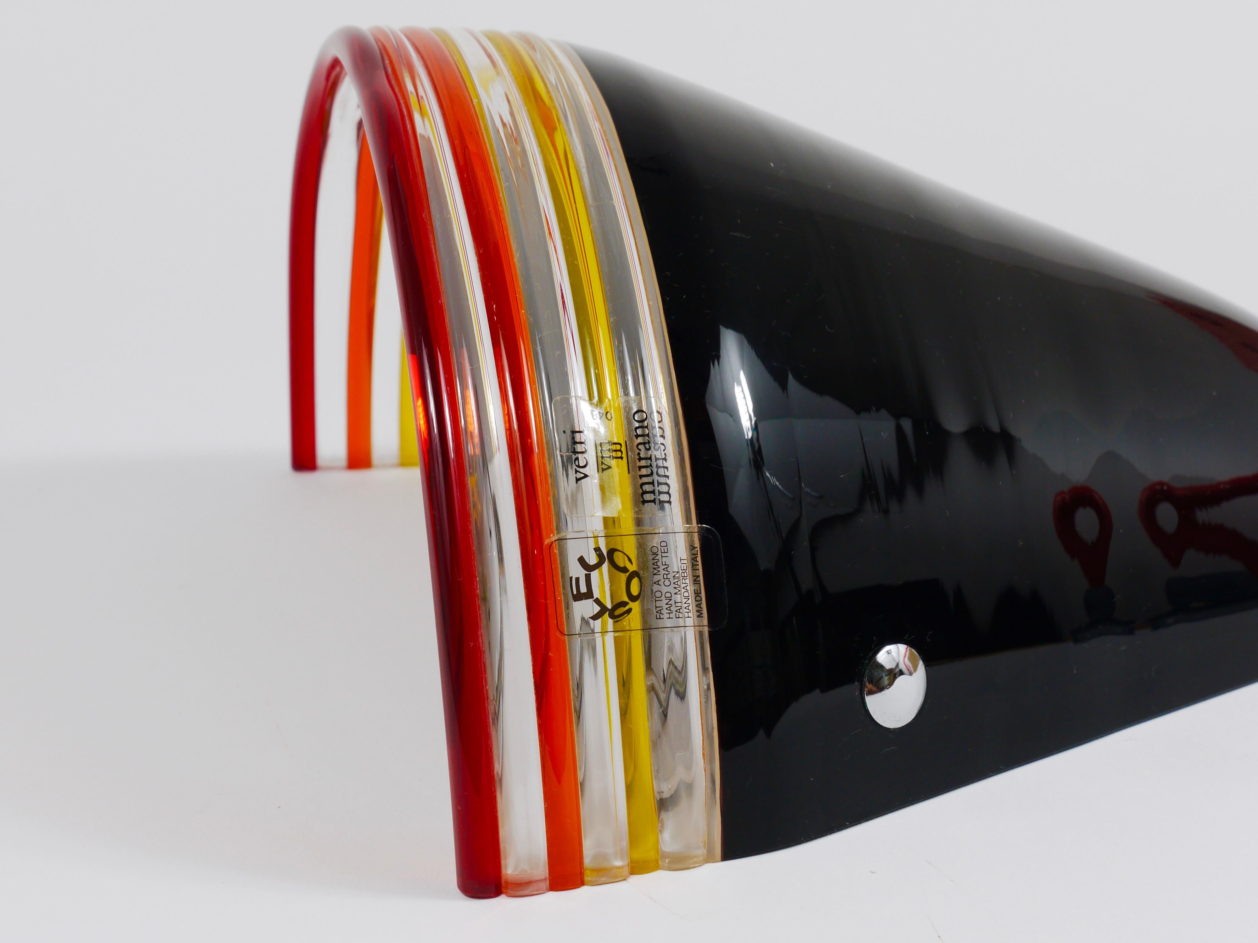 Roberto Pamio Febo Wall Lamp Sconce, Black Murano Glass, Leucos, Italy, 1980s For Sale 11