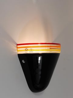 Roberto Pamio Febo Wall Lamp Sconce, Black Murano Glass, Leucos, Italy, 1980s