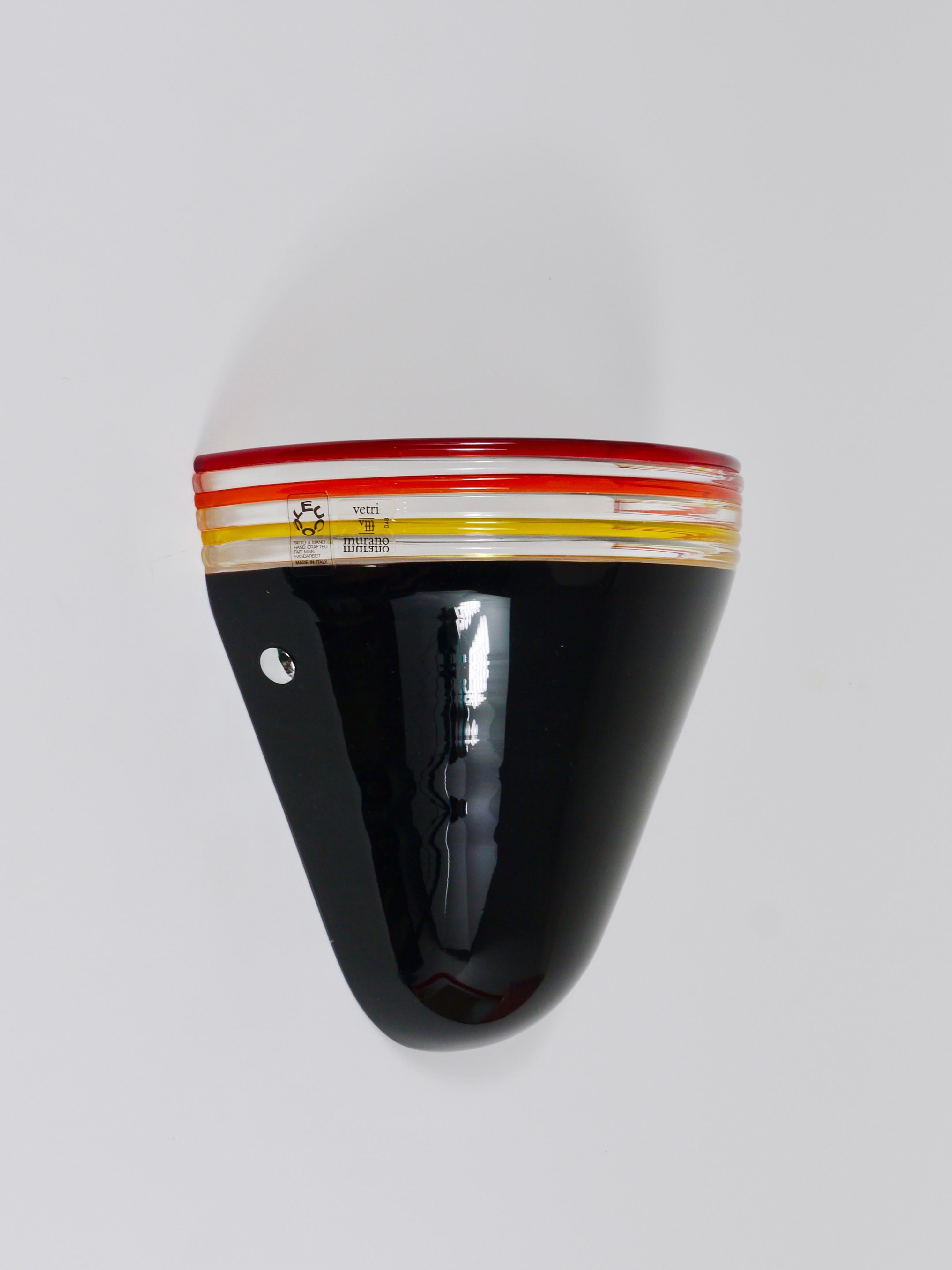 Mid-Century Modern Roberto Pamio Febo Wall Lamp Sconce, Black Murano Glass, Leucos, Italy, 1980s For Sale