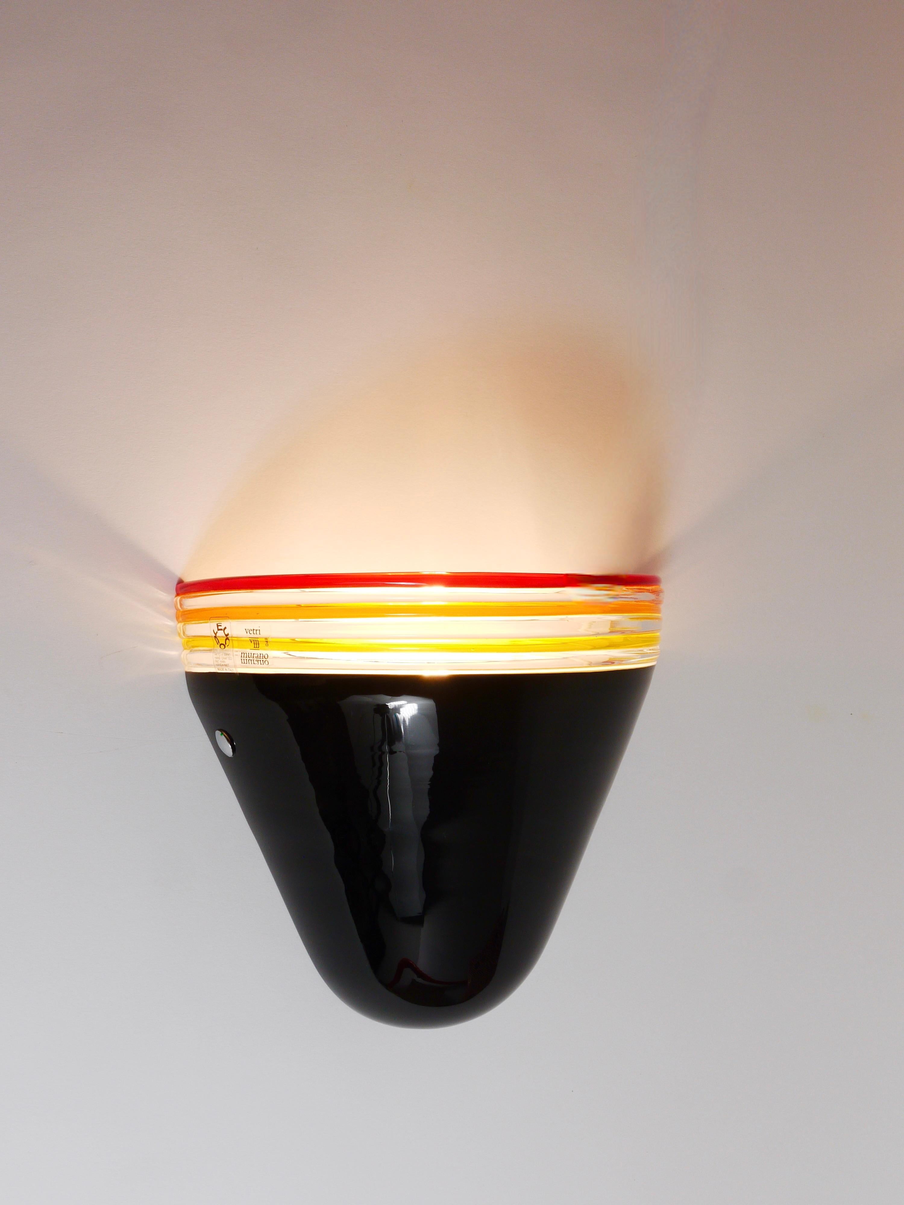 Italian Roberto Pamio Febo Wall Lamp Sconce, Black Murano Glass, Leucos, Italy, 1980s For Sale