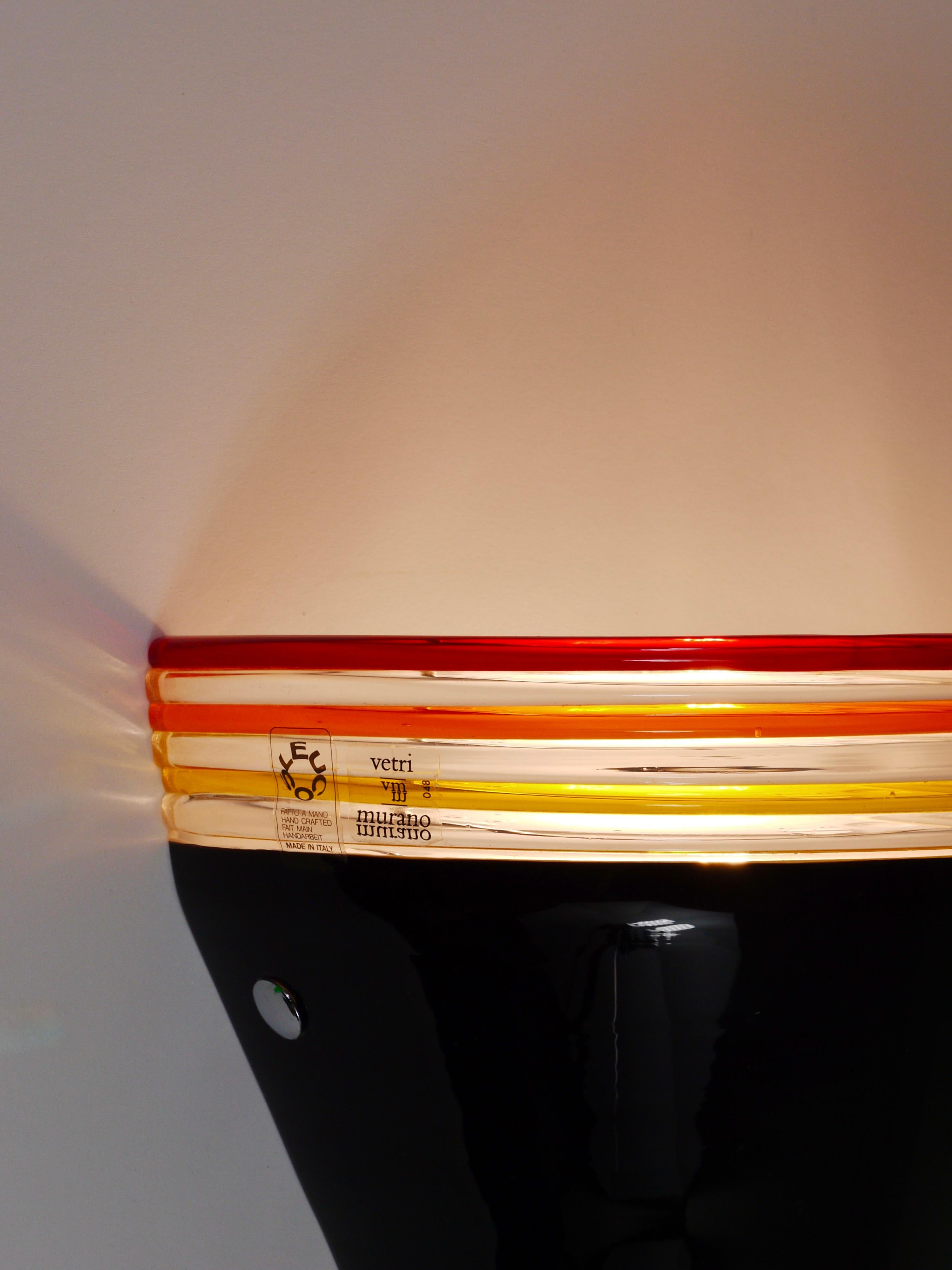 Roberto Pamio Febo Wall Lamp Sconce, Black Murano Glass, Leucos, Italy, 1980s In Good Condition For Sale In Vienna, AT