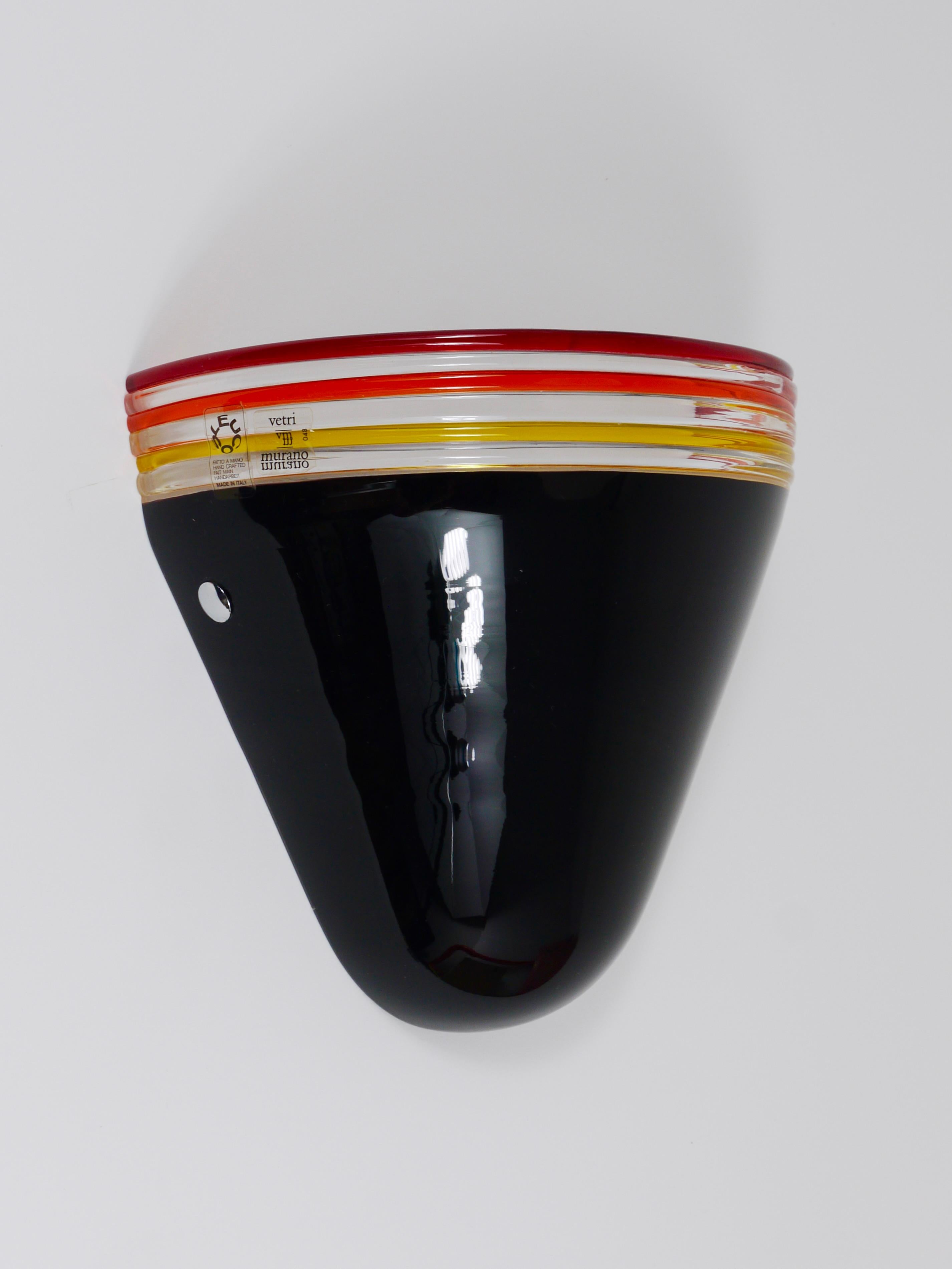 20th Century Roberto Pamio Febo Wall Lamp Sconce, Black Murano Glass, Leucos, Italy, 1980s For Sale