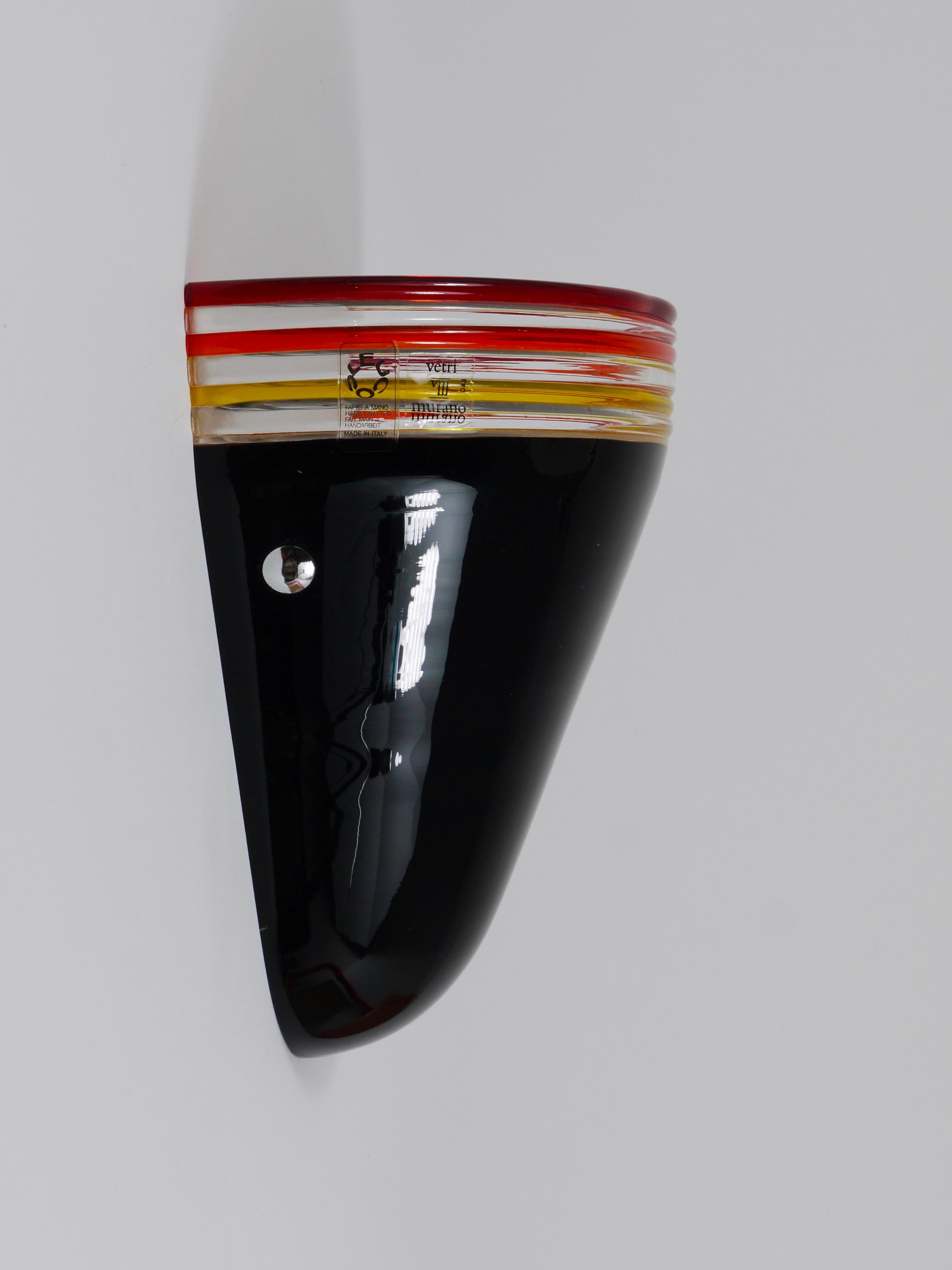 Roberto Pamio Febo Wall Lamp Sconce, Black Murano Glass, Leucos, Italy, 1980s For Sale 2