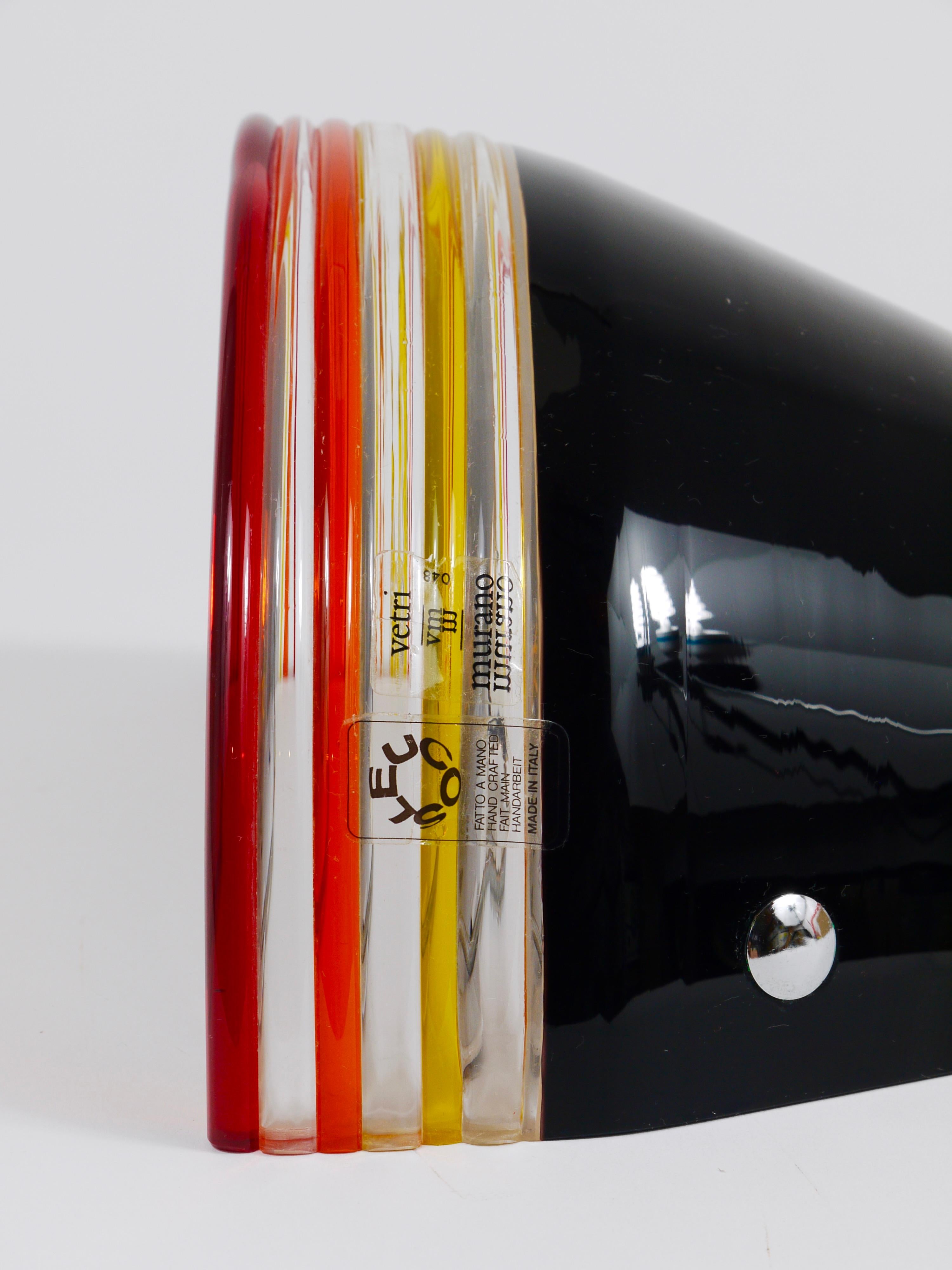 Roberto Pamio Febo Wall Lamp Sconce, Black Murano Glass, Leucos, Italy, 1980s For Sale 3