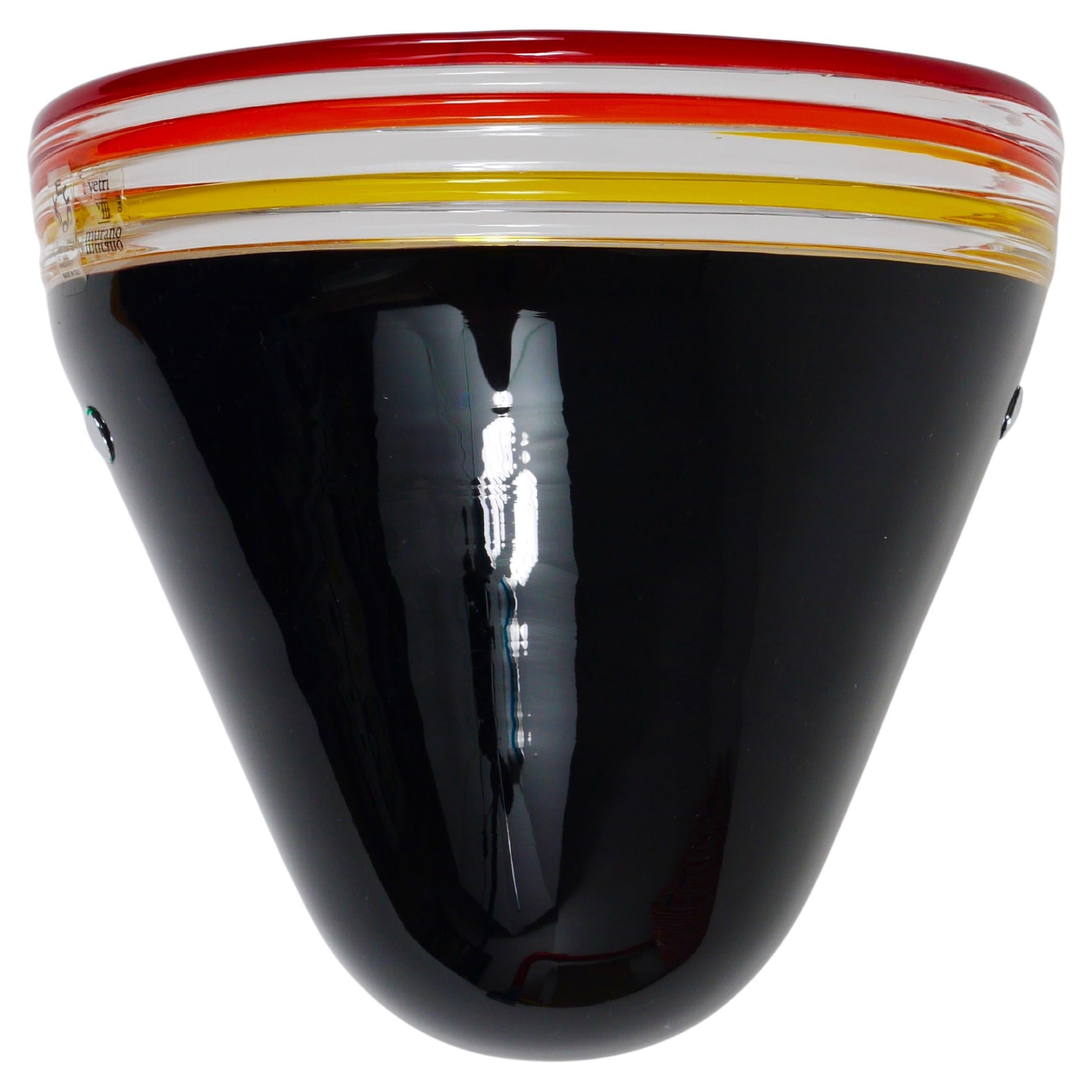 Roberto Pamio Febo Wall Lamp Sconce, Black Murano Glass, Leucos, Italy, 1980s For Sale