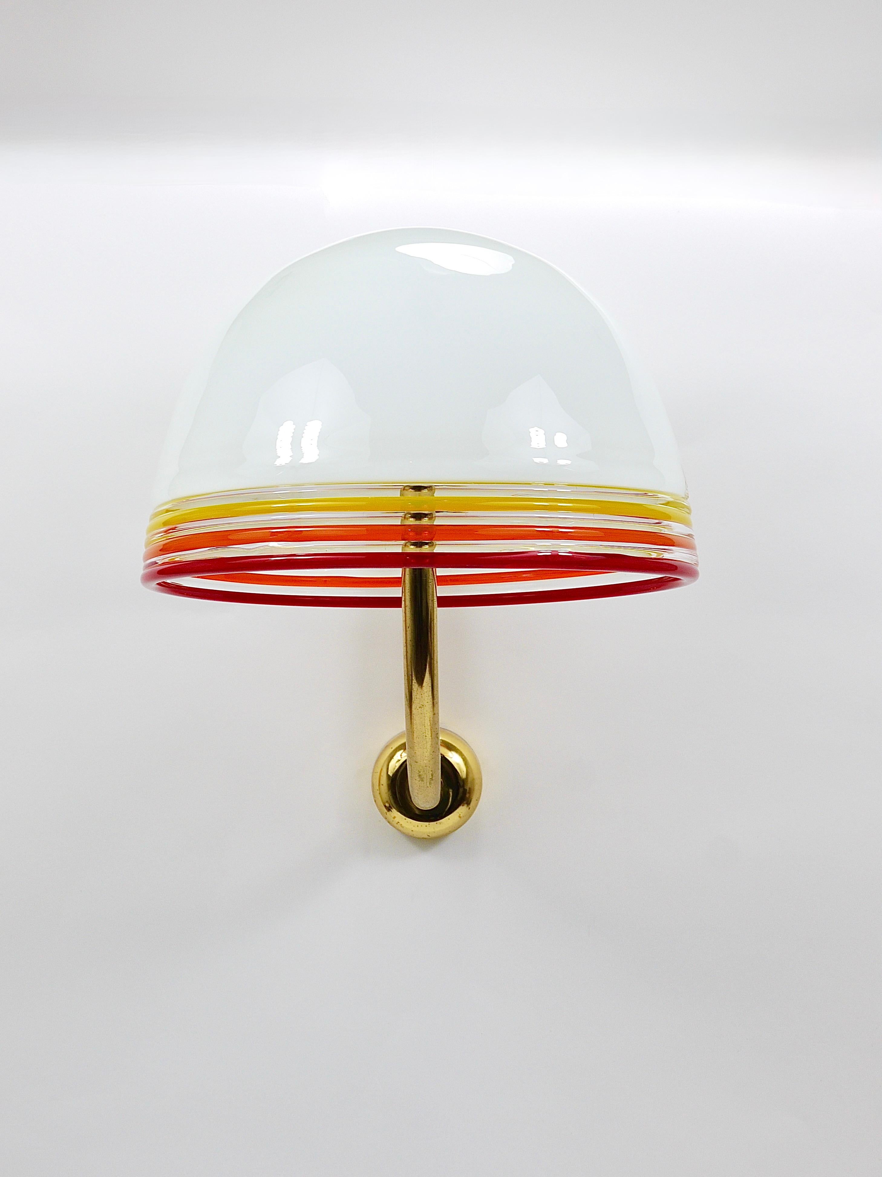 Mid-Century moderno Roberto Pamio Febo Lampade da parete, ottone, vetro di Murano, Leucos, Italia, anni '70 in vendita