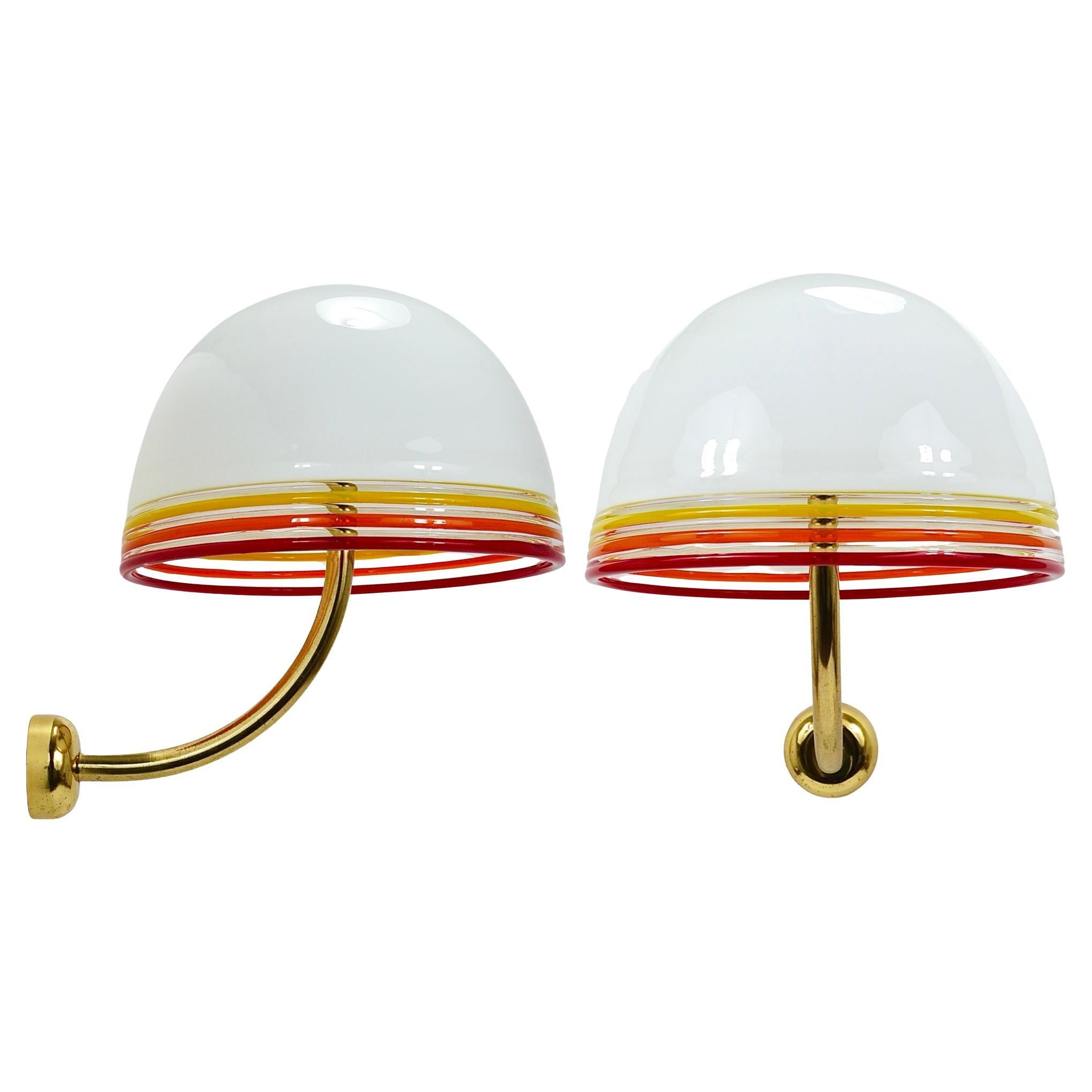 Roberto Pamio Febo Lampade da parete, ottone, vetro di Murano, Leucos, Italia, anni '70 in vendita