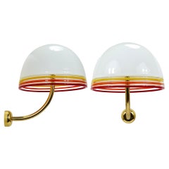 Roberto Pamio Febo Wall Lamps Sconces, Brass, Murano Glass, Leucos, Italy, 1970s