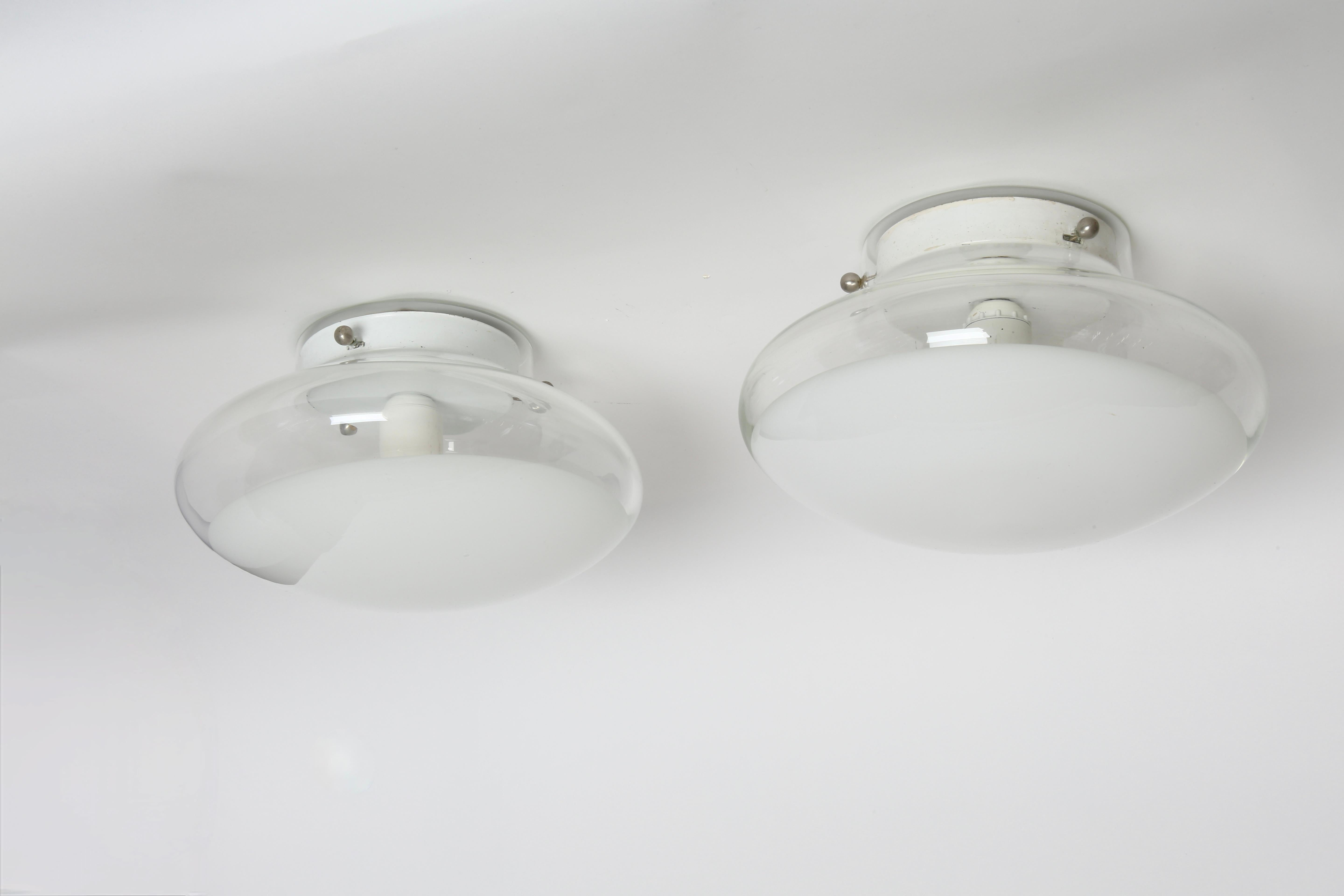 Mid-Century Modern Roberto Pamio for Leucos Flush Mounts Ceiling or Wall Lights, a Pair For Sale