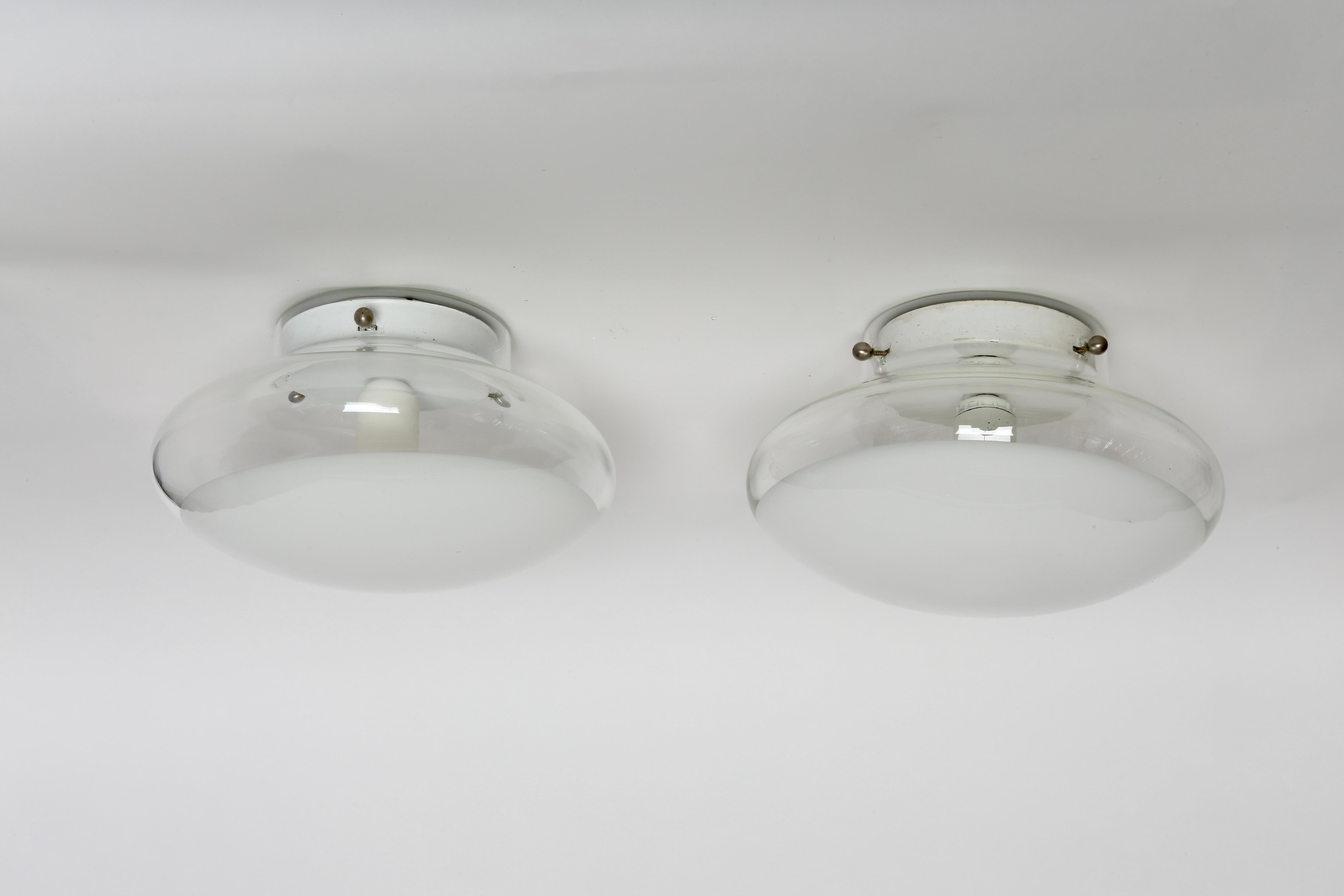 Italian Roberto Pamio for Leucos Flush Mounts Ceiling or Wall Lights, a Pair For Sale