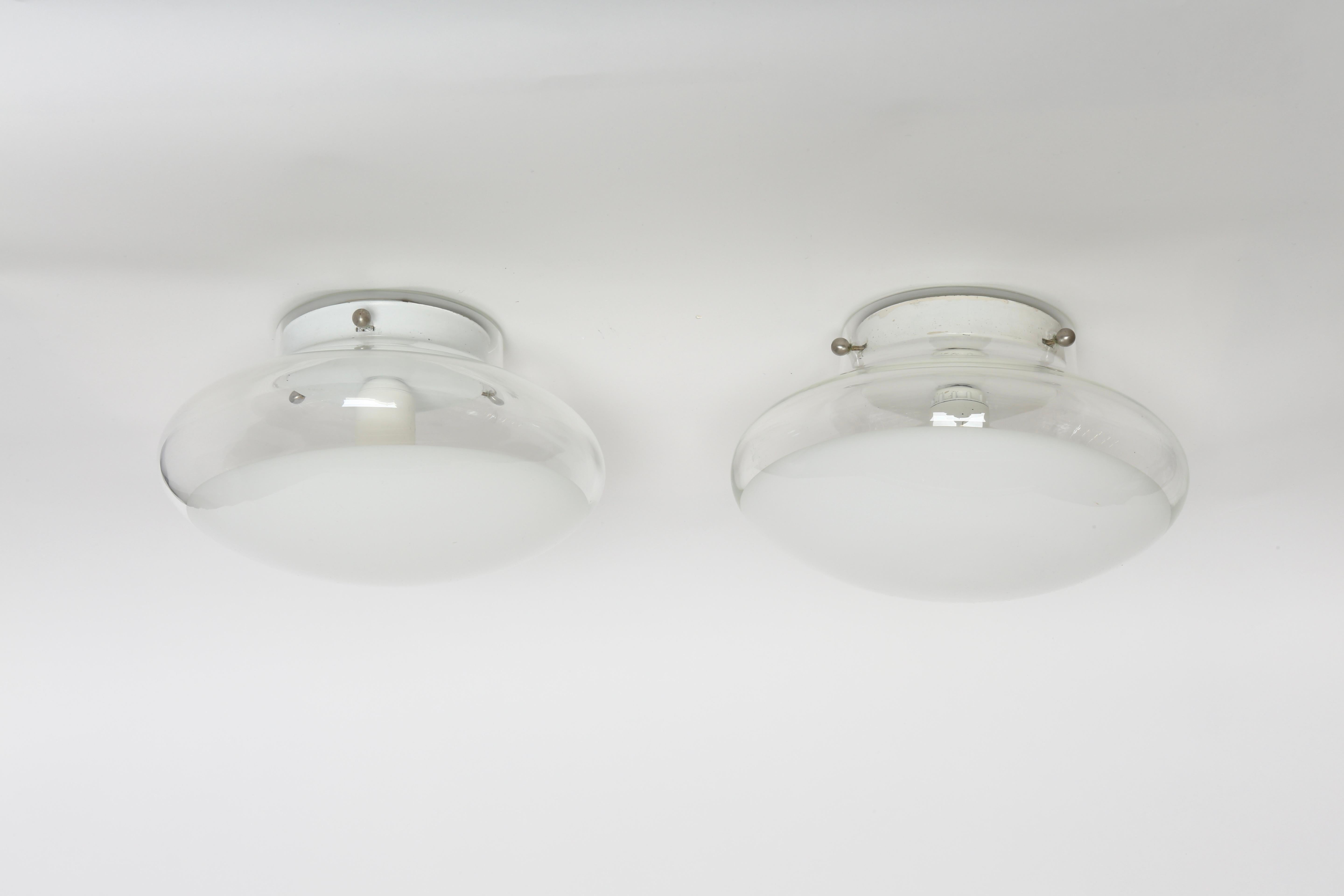 Roberto Pamio for Leucos Flush Mounts Ceiling or Wall Lights, a Pair In Good Condition For Sale In Brooklyn, NY