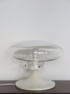 Roberto Pamio for Leucos "Gill" Model Italian Glass White Table Lamp 1960s