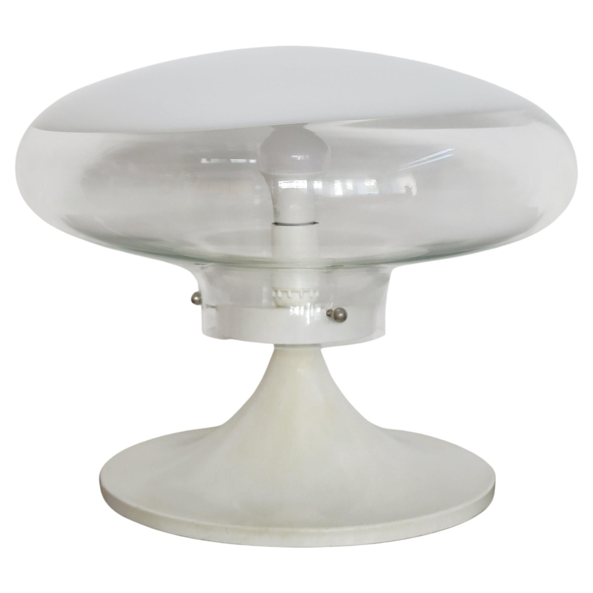Roberto Pamio für Leucos Modell 'Gill' Italienische Glas Weiß Tischlampe 1960s