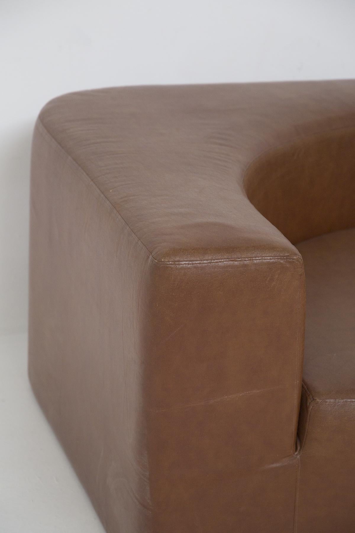 Roberto Pamio Italian Space Age sofa in simil leather skai brown For Sale 9