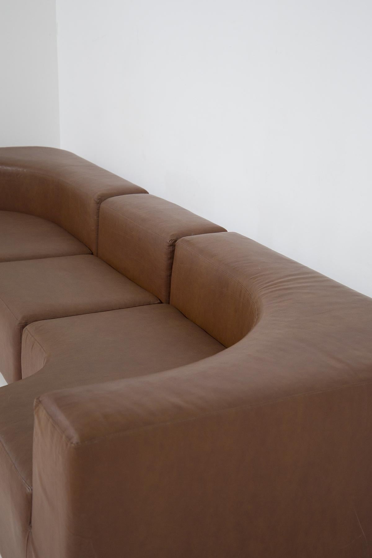 Leather Roberto Pamio Italian Space Age sofa in simil leather skai brown For Sale