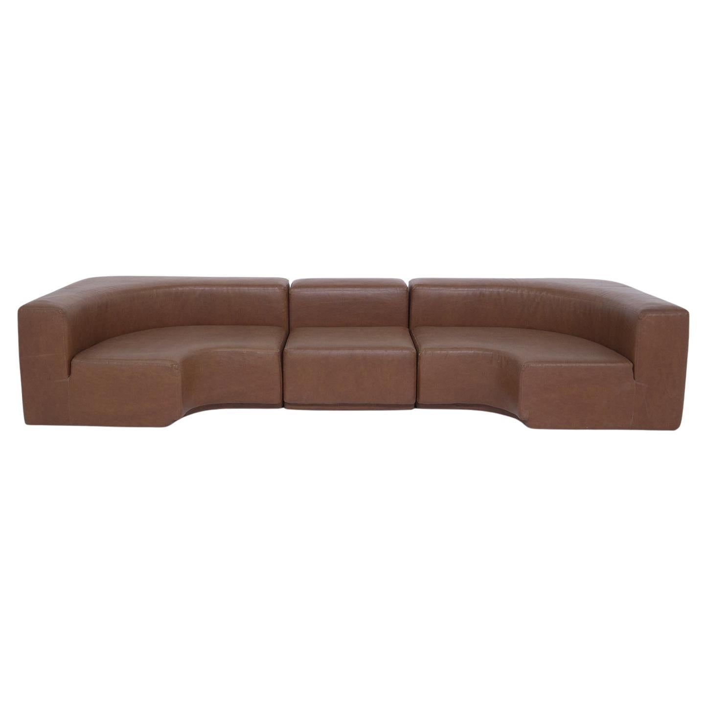 Roberto Pamio Italian Space Age sofa in simil leather skai brown For Sale