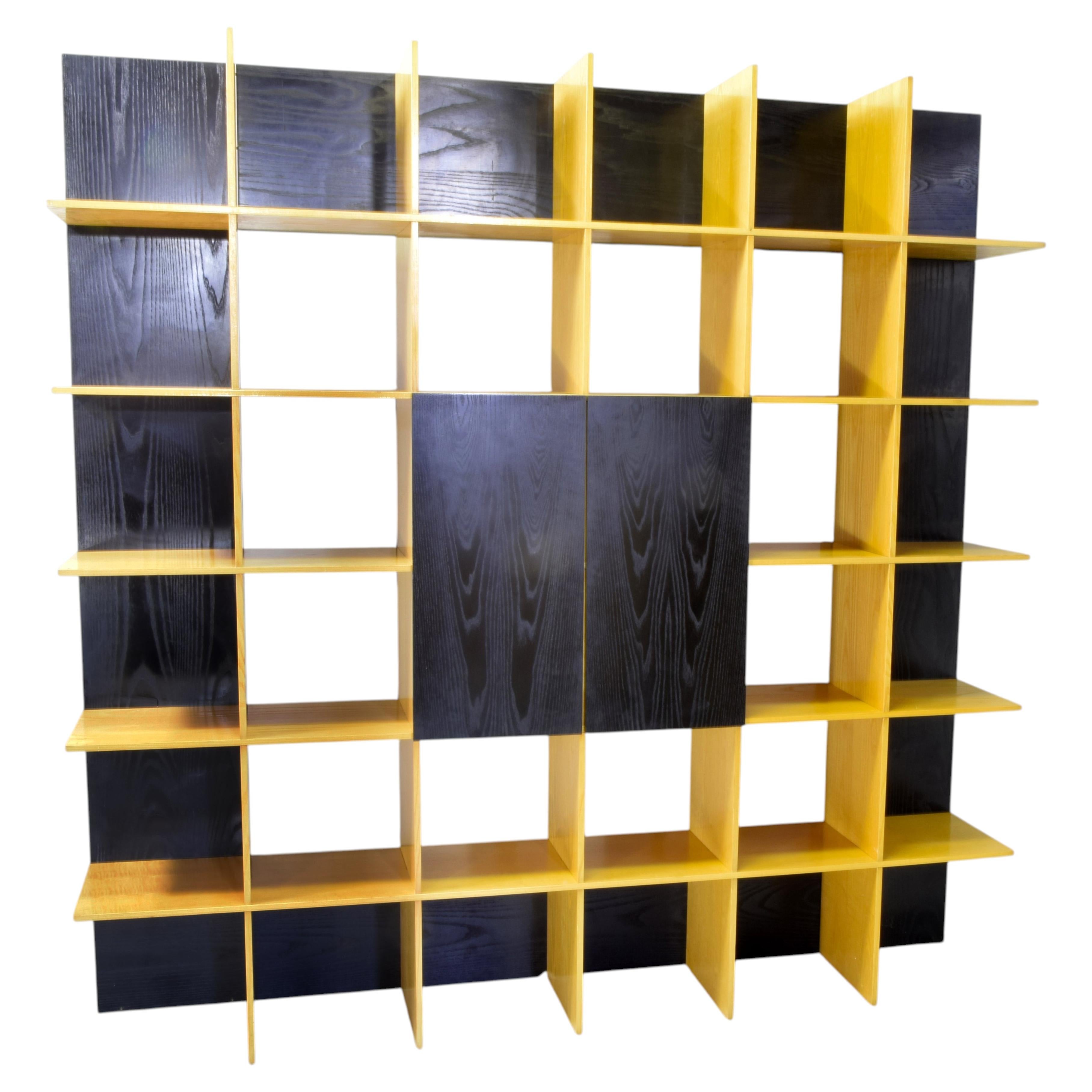 Roberto Pamio & Renato Toso for Stilwood Grid Bookcase in Ash and Black Lacquer