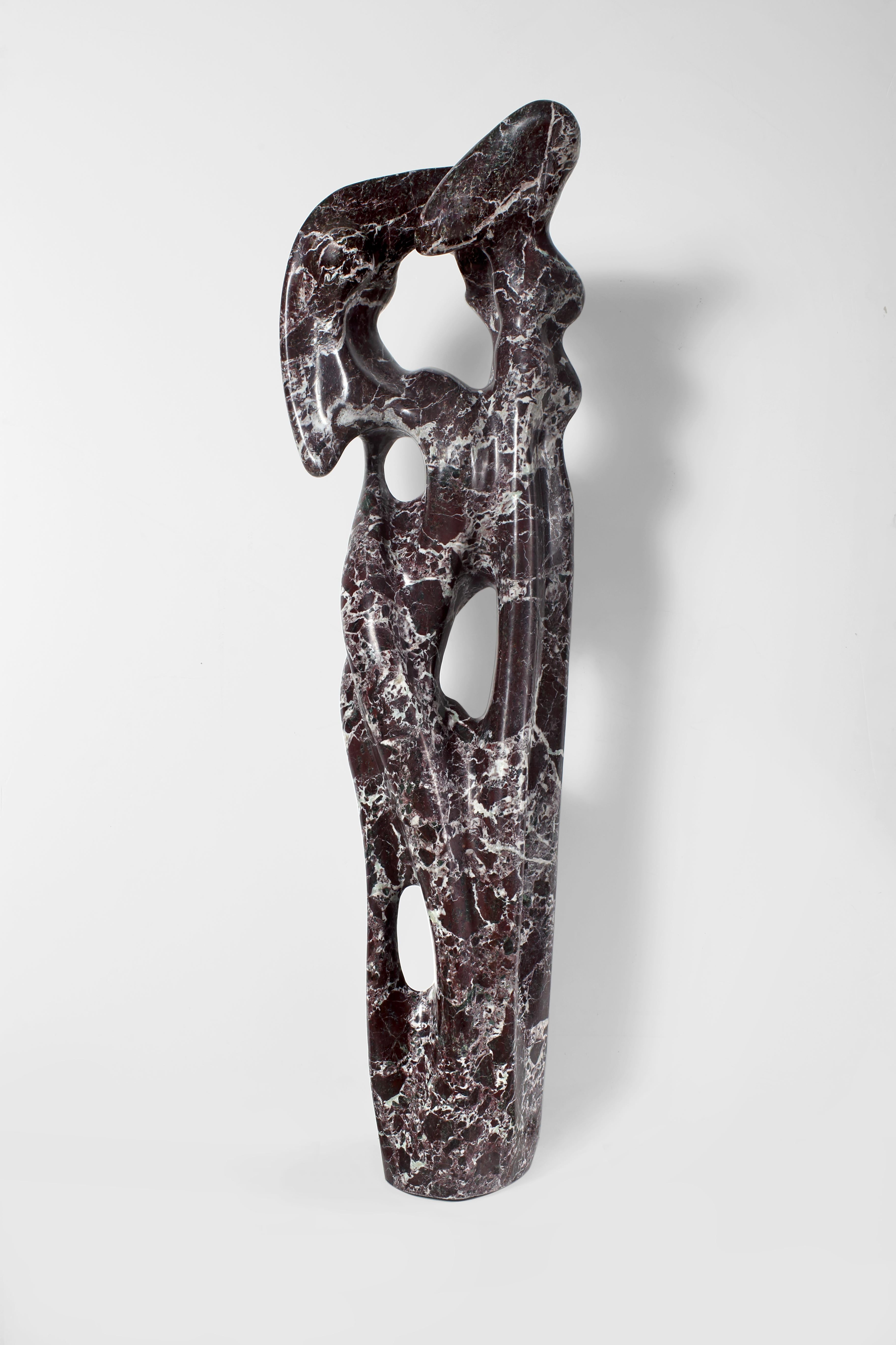 Roberto Perez Crespo Abstract Sculpture - Watchman, rosso levanto marble