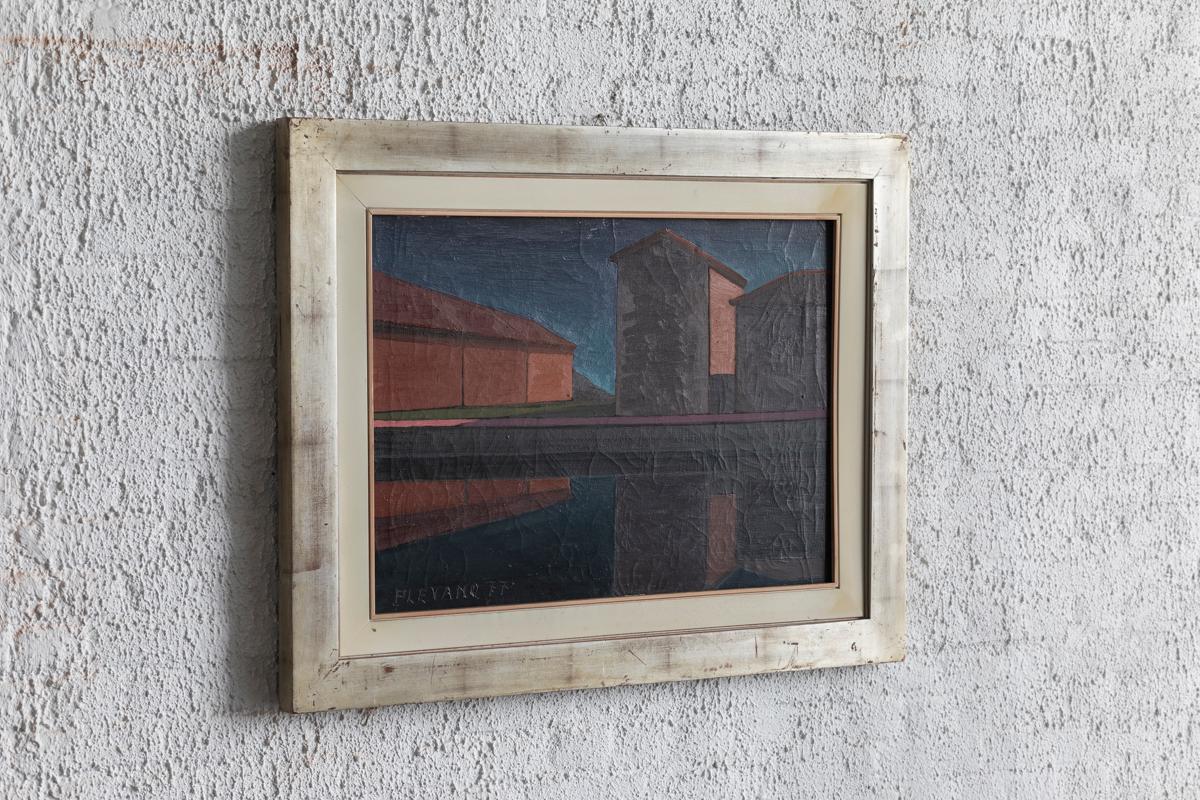 Roberto Plevano Painting ‘Il Naviglio Grande, Corsico’, Italy, 1977 In Good Condition For Sale In Antwerpen, BE