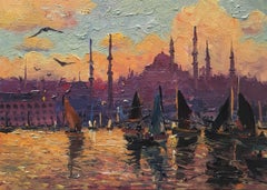 Istanbul harbour, Turkey, Painting, Oil on Canvas