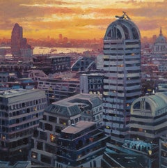 London sunset from the Sky garden at 120, Painting, Oil on Canvas